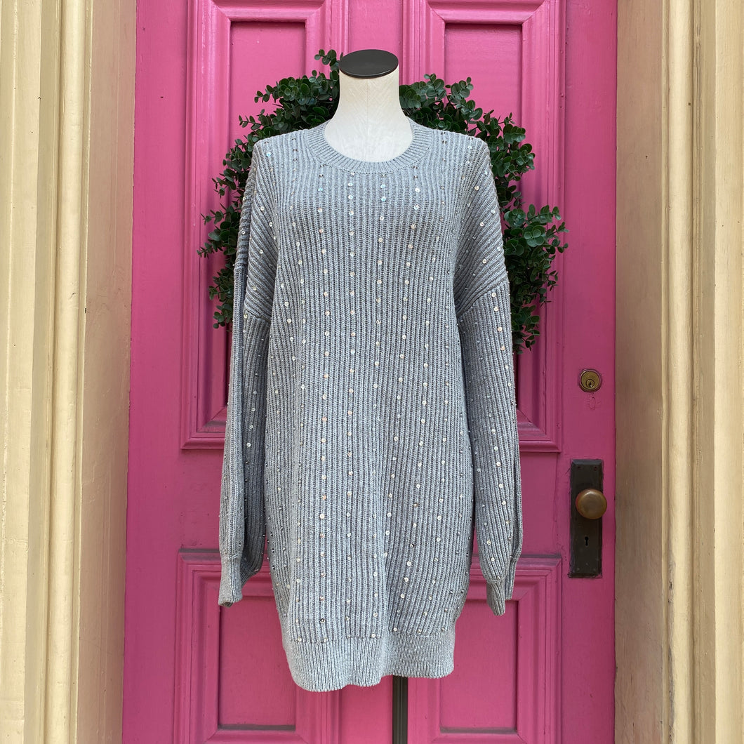 Show me your Mumu gray sequined Social sweater dress size M NWT