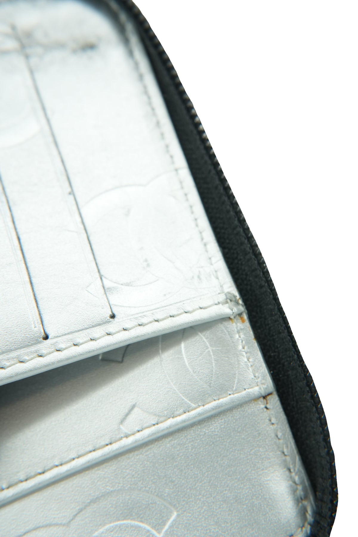 Chanel black silver Ligne cambon zip around organizer wallet 154184007
