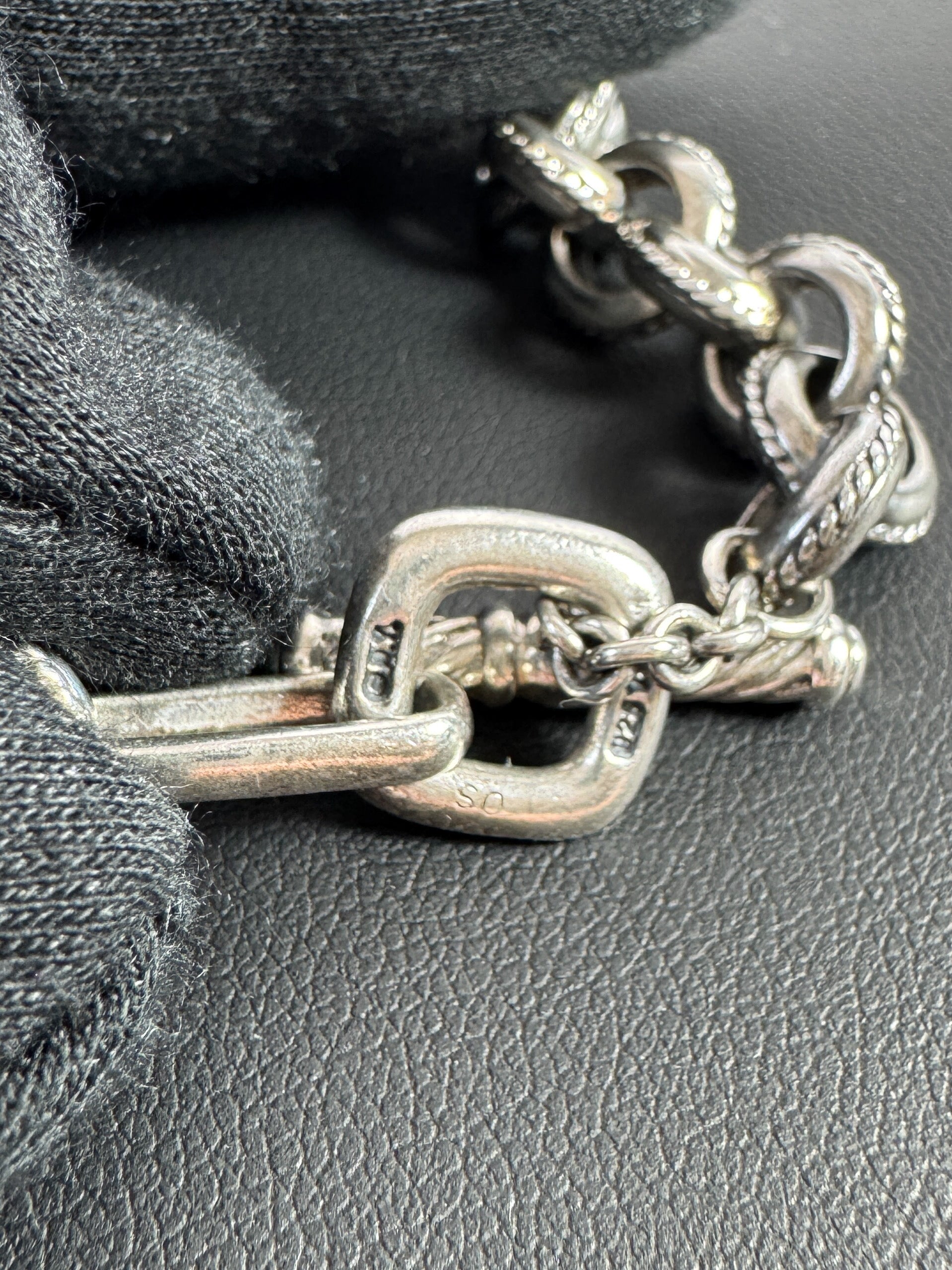 David Yurman sterling silver, pearl, blue topaz, 18k gold Old World charm necklace