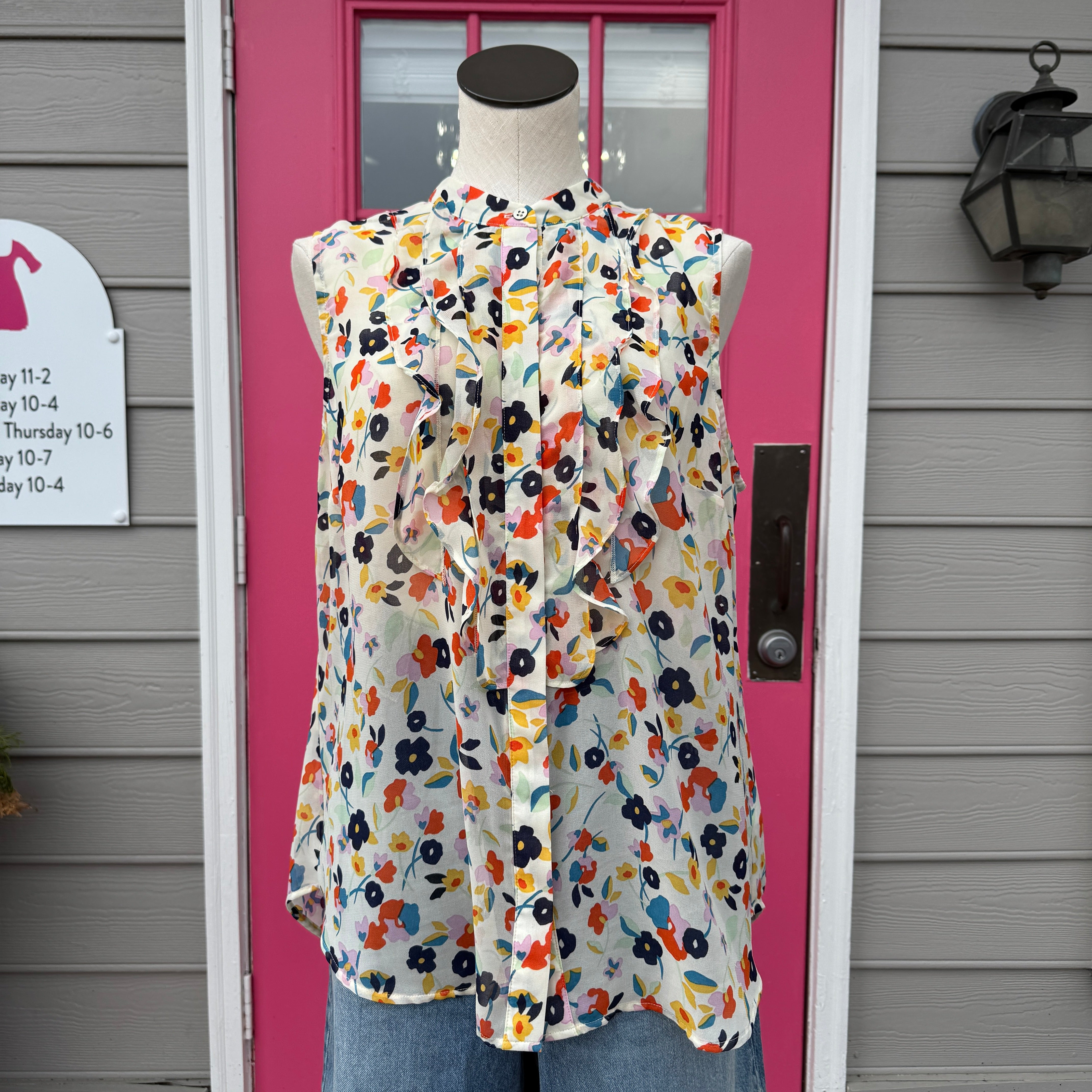 Cabi cream multicolor sheer button up tank size L