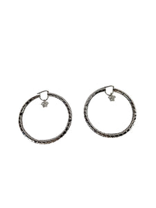 Versace silver tone large Medusa Greca hoop earrings