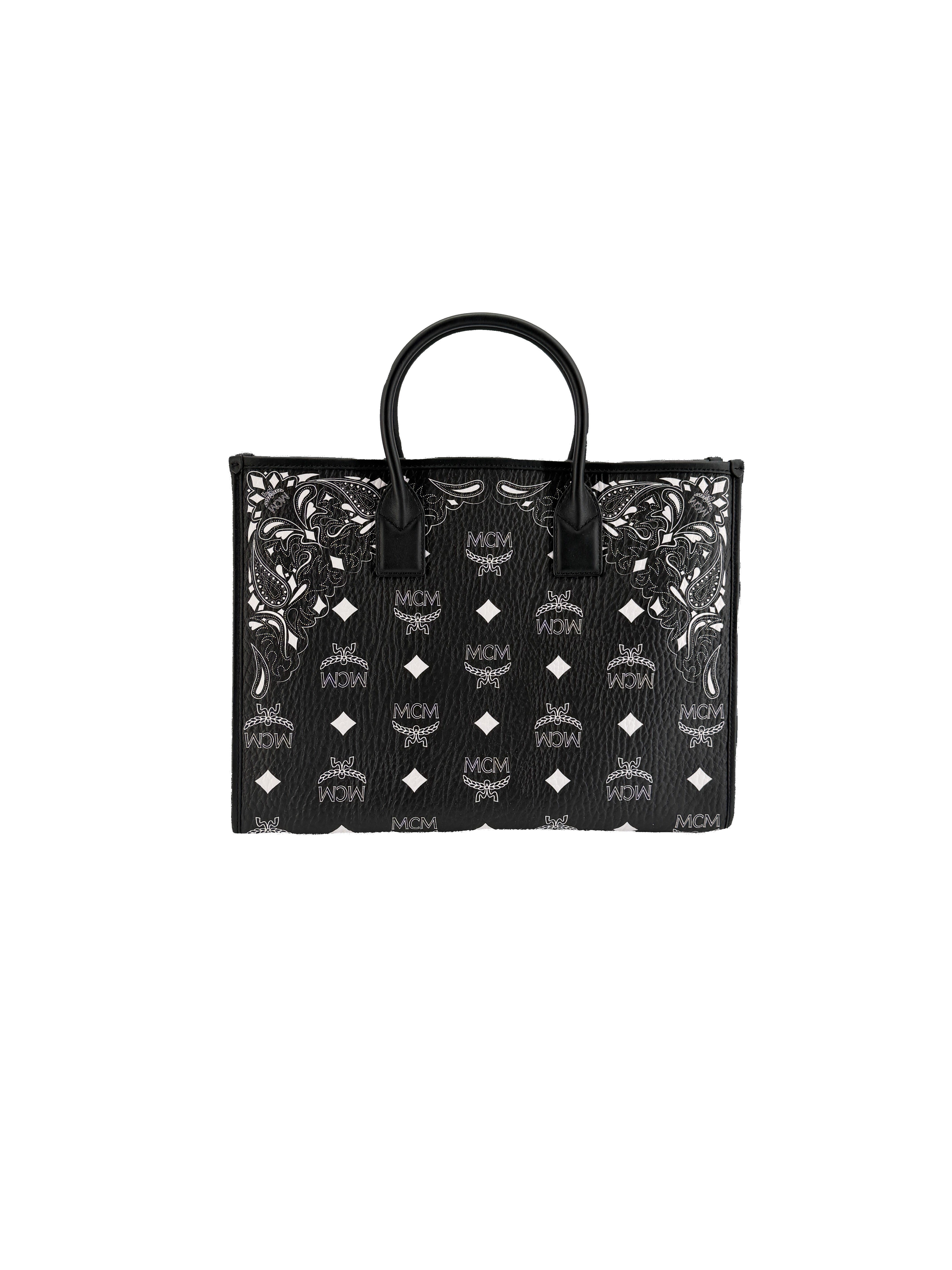 MCM black Munchen studded Bandana Visetos large tote