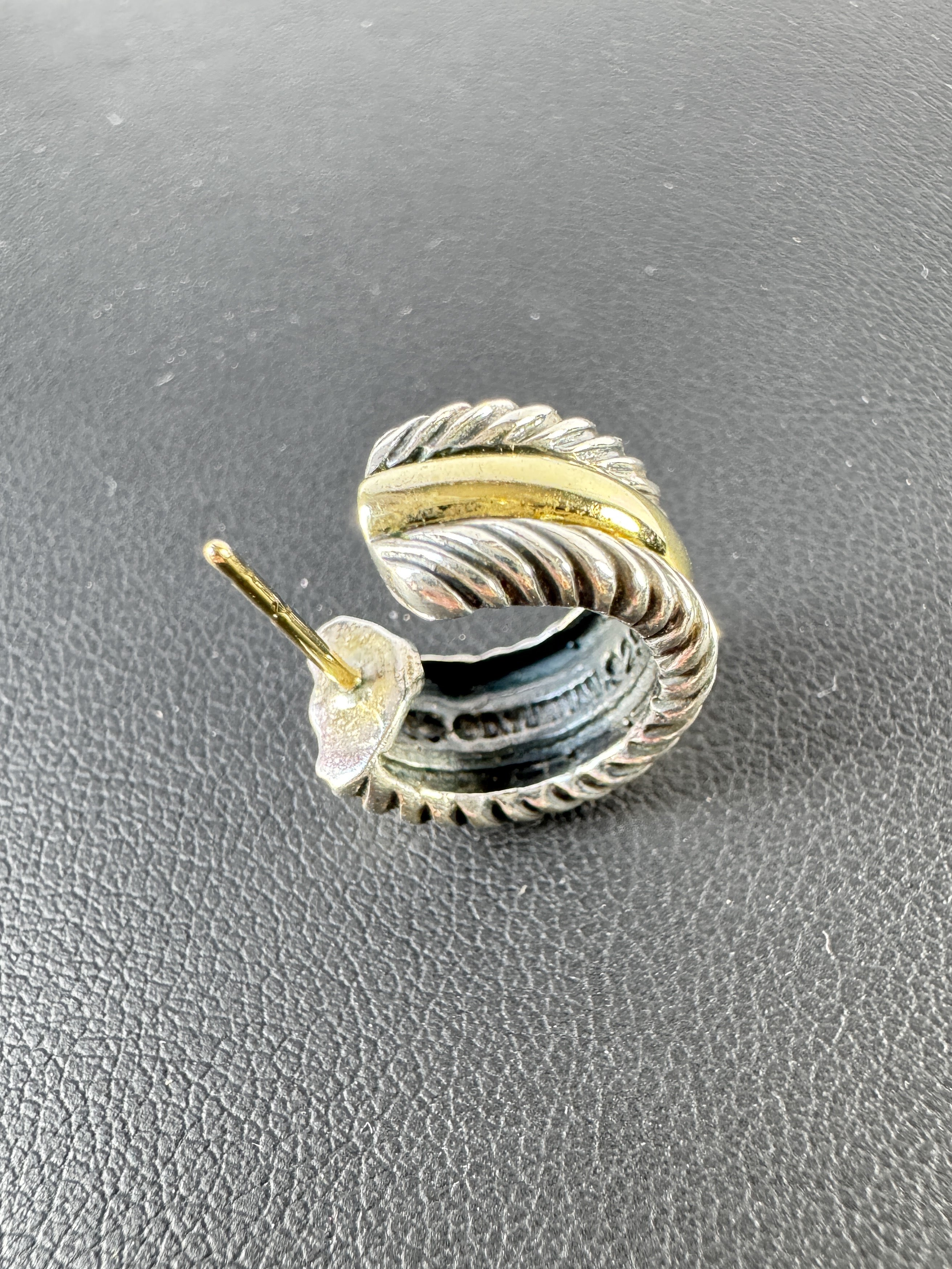 David Yurman two tone silver/gold huggie hoop earrings