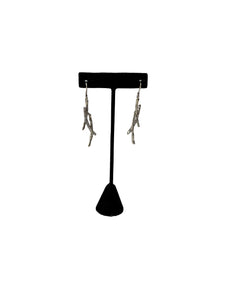 John Hardy sterling silver Pavé diamond bamboo dangle earrings