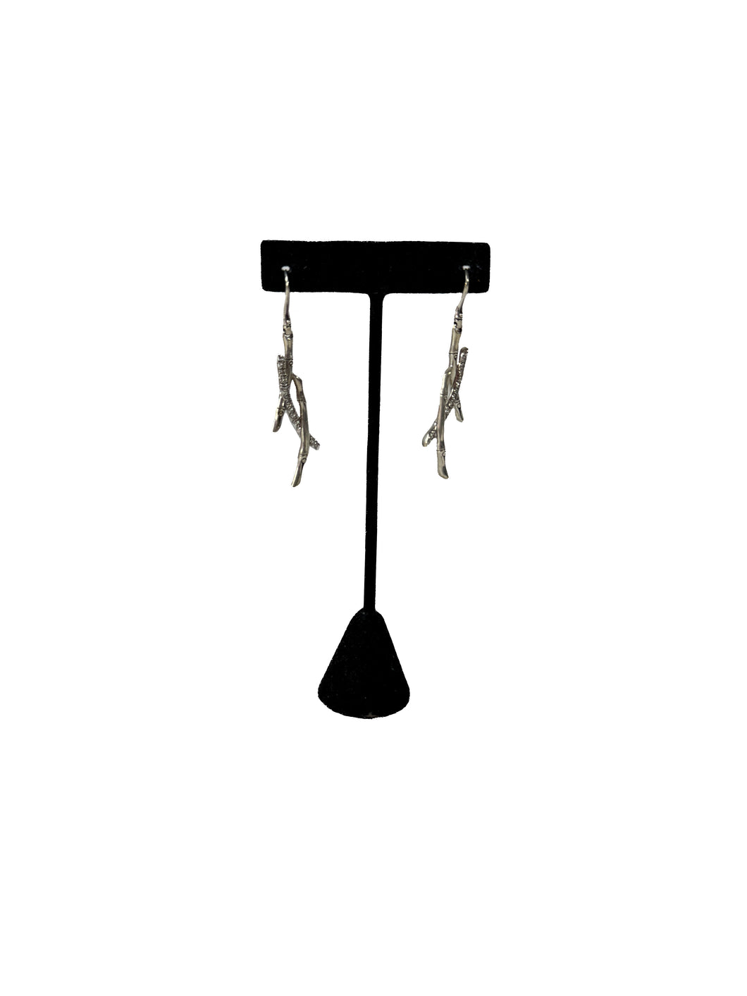 John Hardy sterling silver Pavé diamond bamboo dangle earrings