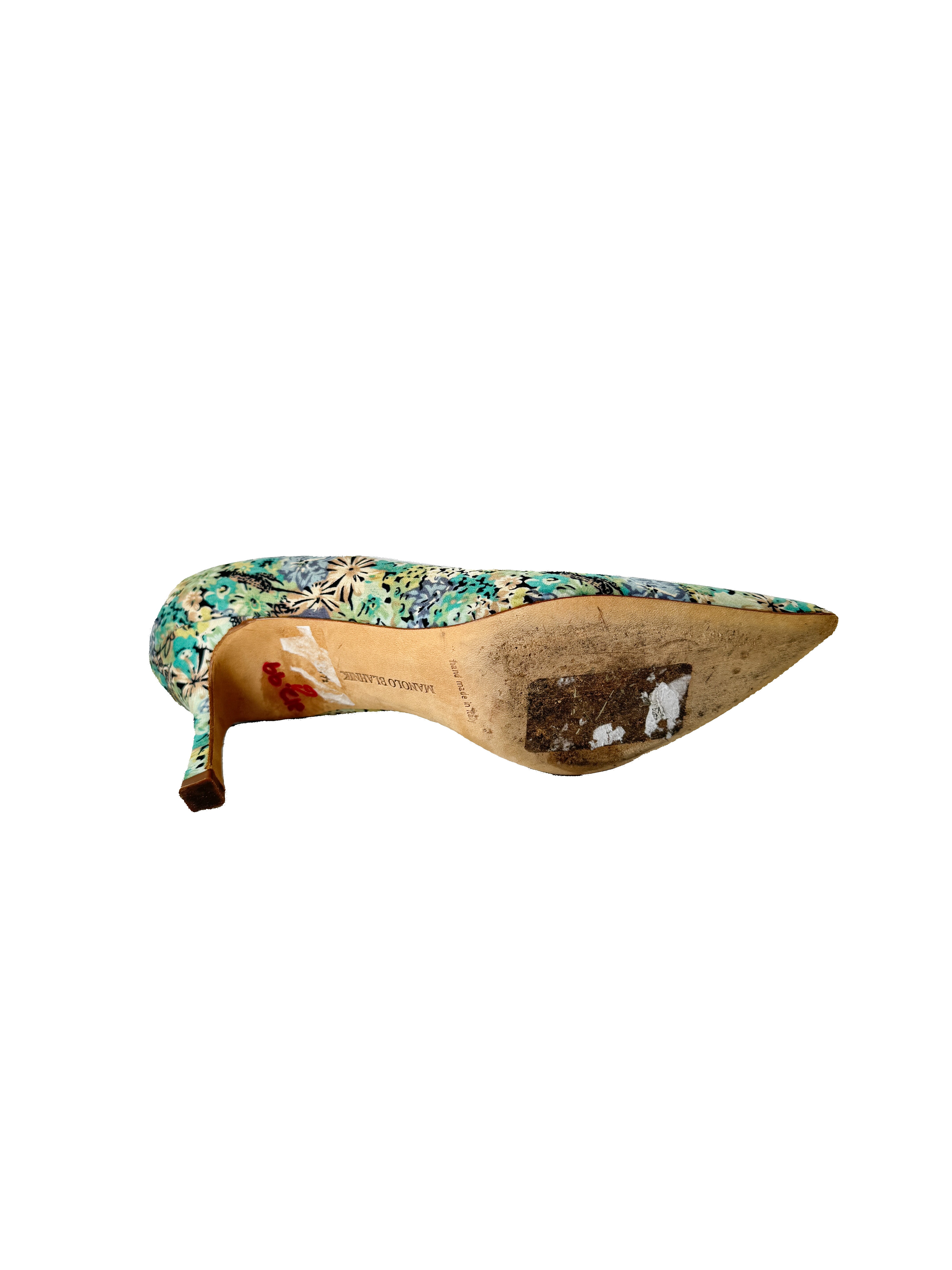 Manolo Blahnik green/blue floral print pumps size 38.5