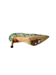 Manolo Blahnik green/blue floral print pumps size 38.5