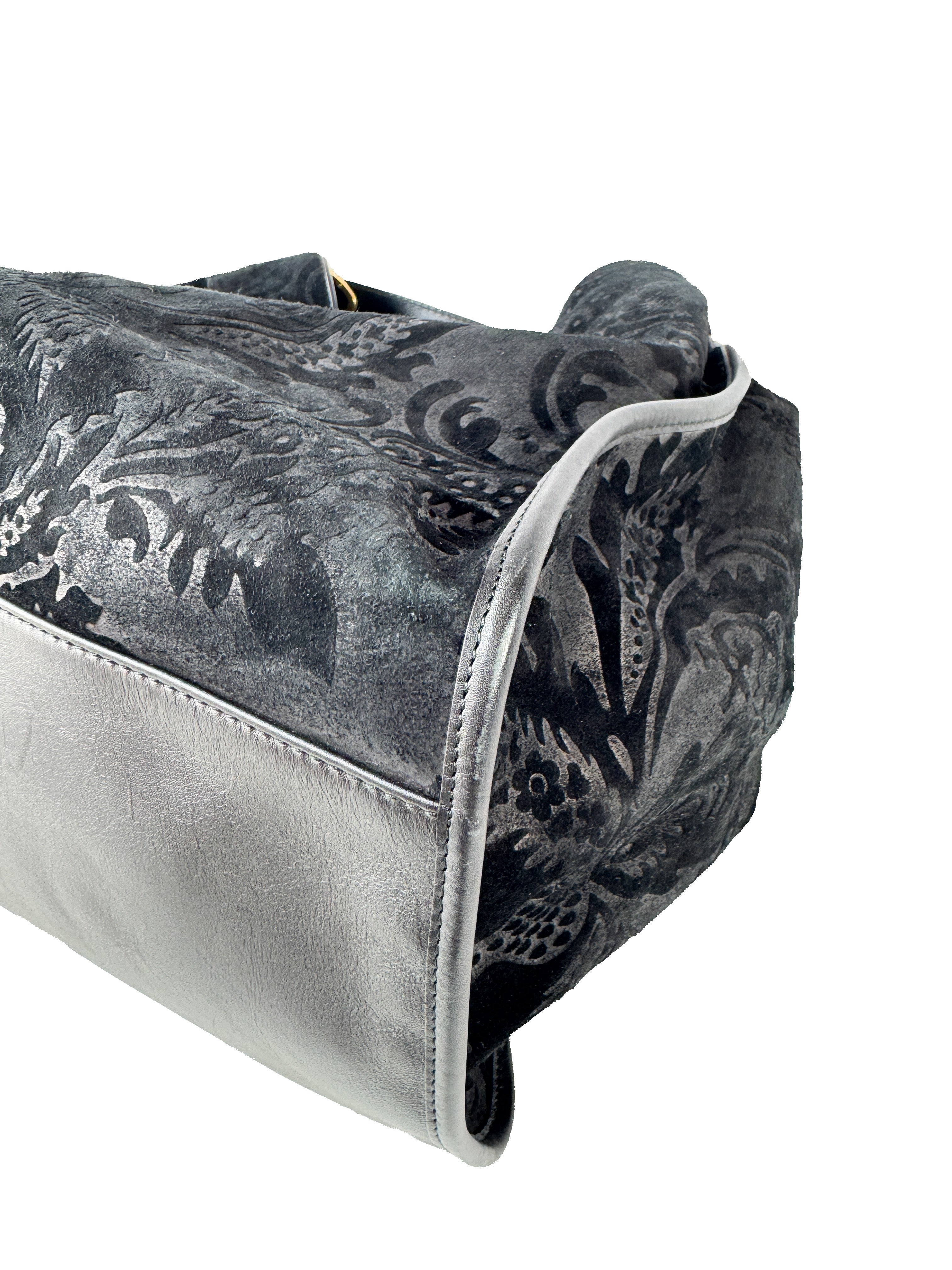 Gucci Black Soft Stirrup Tote Brocade Leather Large  296855002123