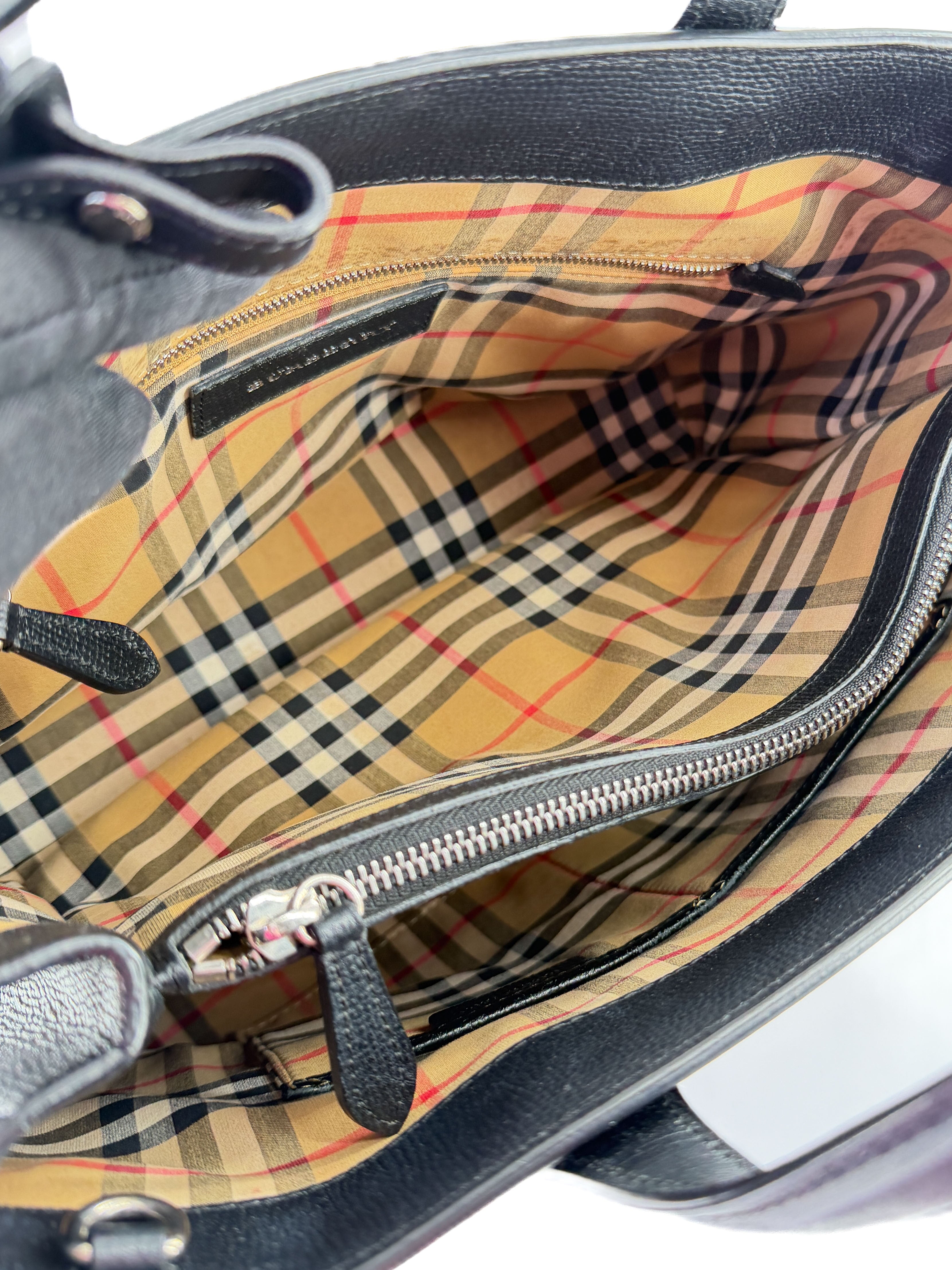 Burberry black house check grainy calfskin Banner bag