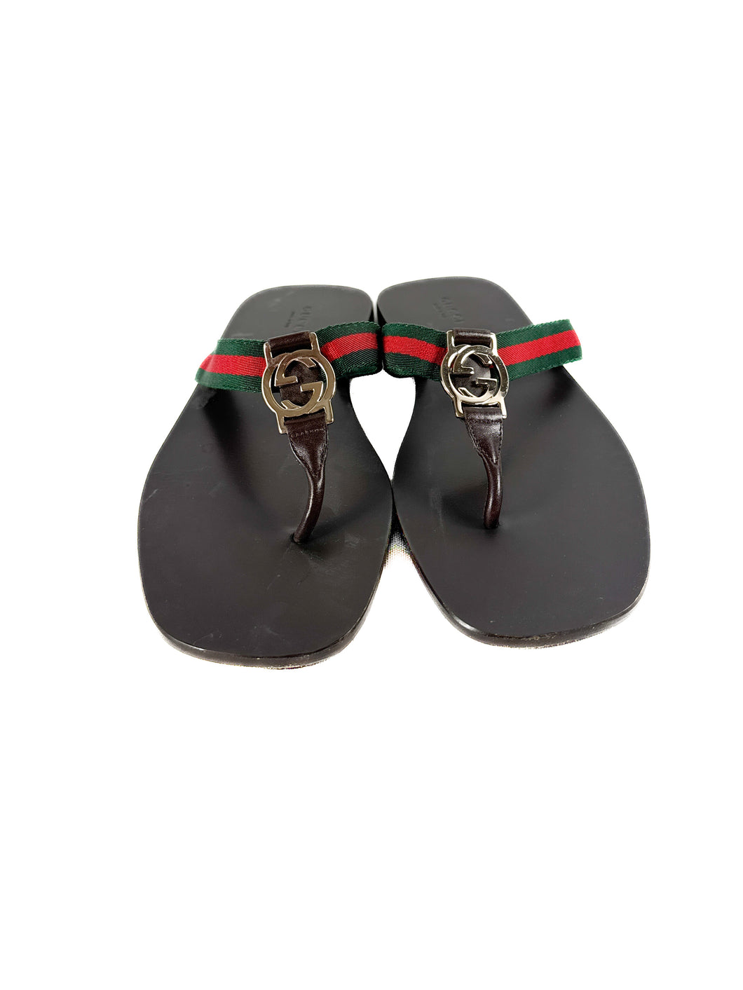 Gucci dark brown GG supreme thong flip flops size 7.5