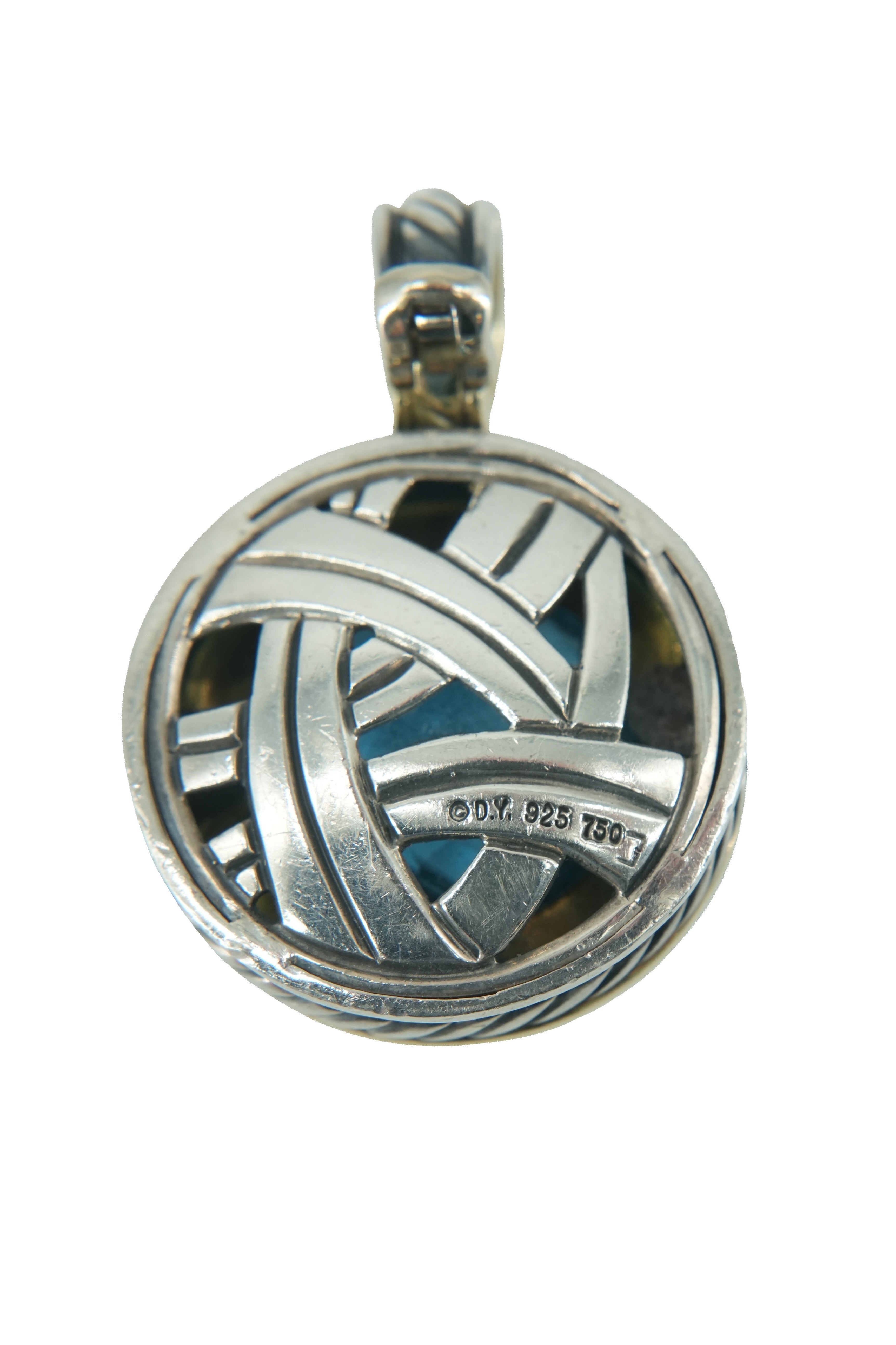 David Yurman sterling silver, yellow gold, blue topaz pendant
