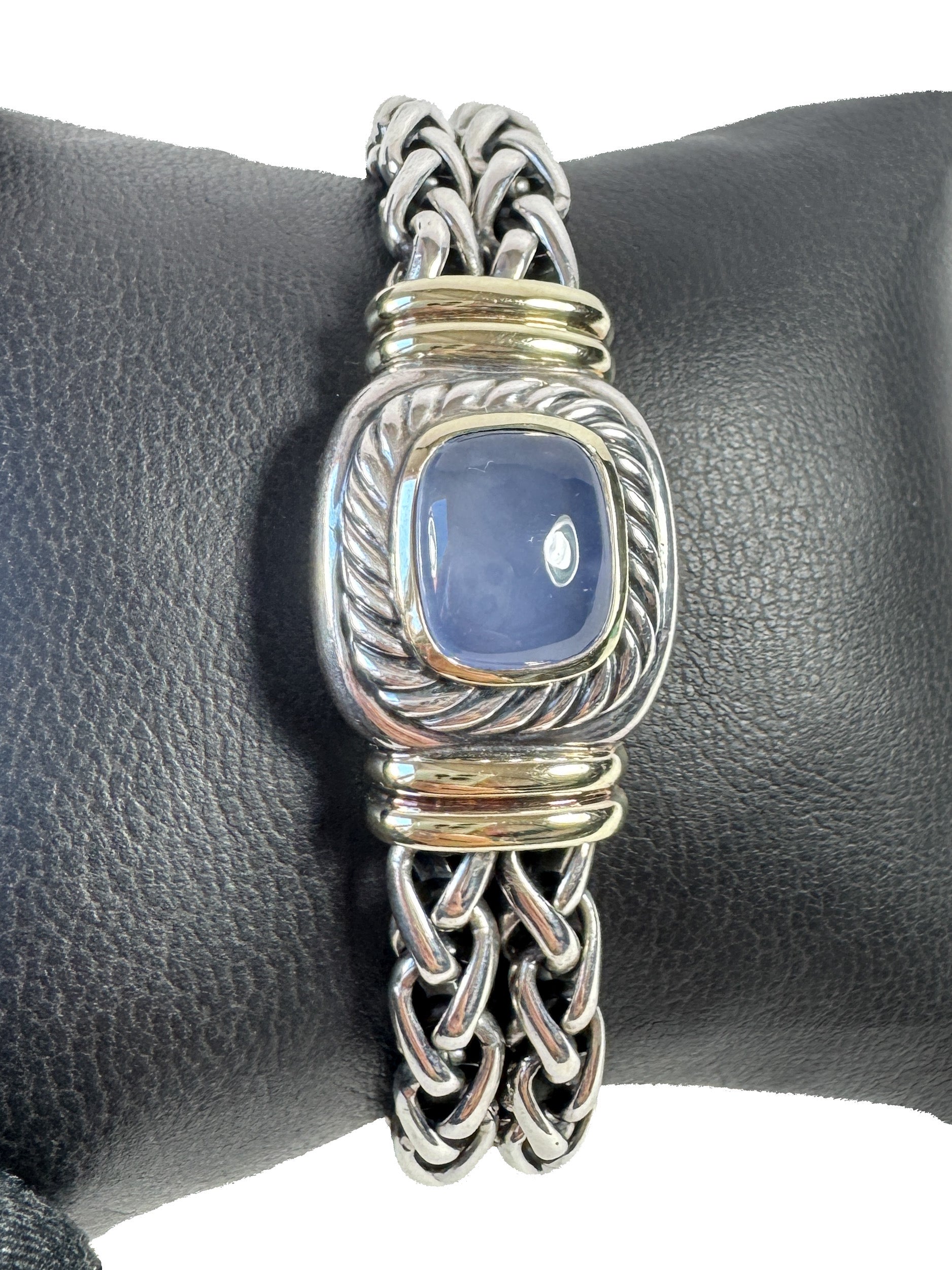 David Yurman sterling silver, yellow gold, Chalcedony double strand bracelet