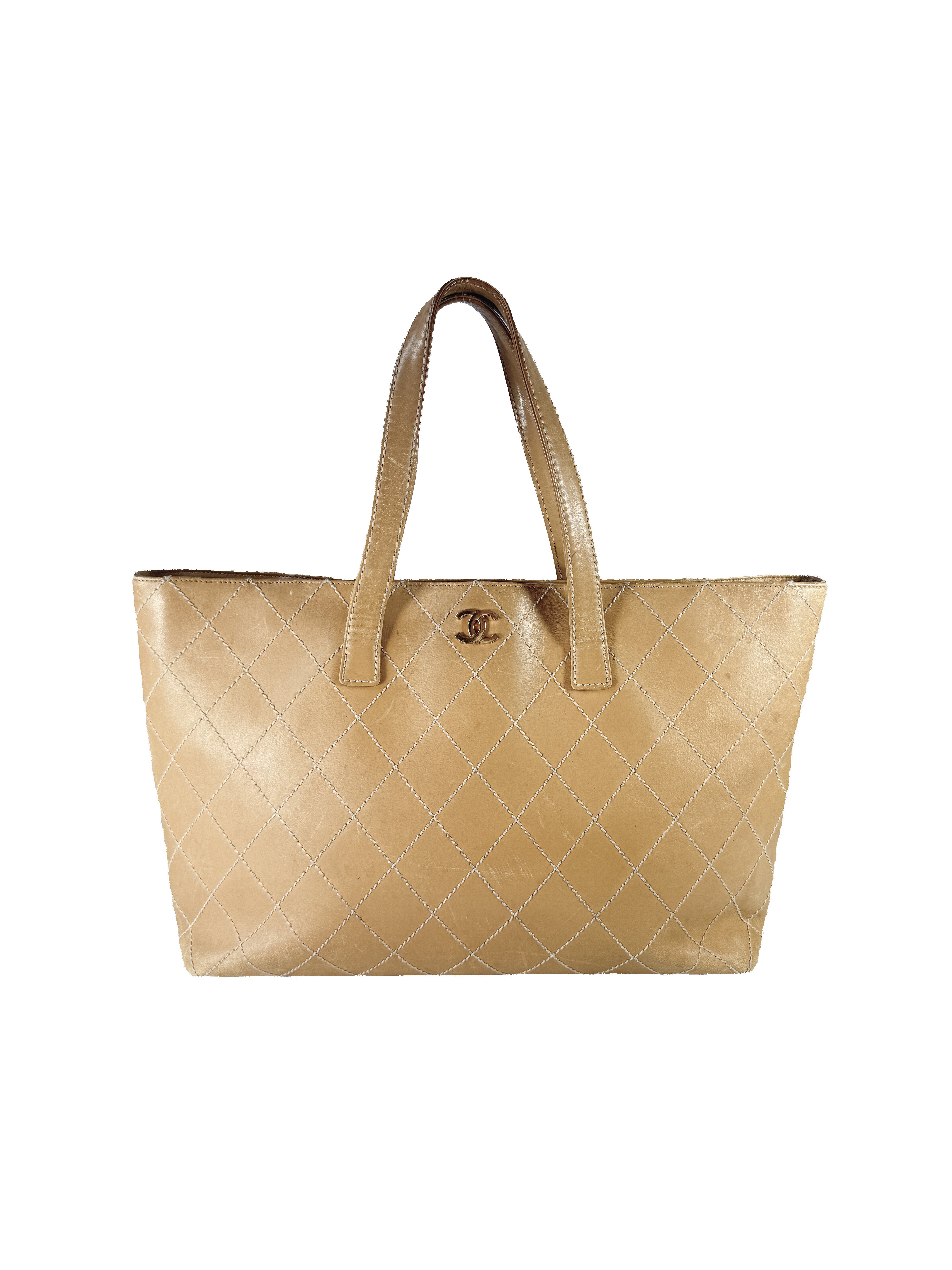 Chanel brown leather wild stitch Surpique Tote Beige 7531480