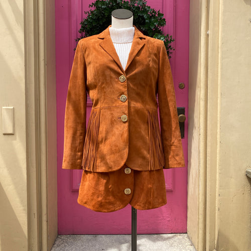 Uterque orange suede skirt suit size M/6