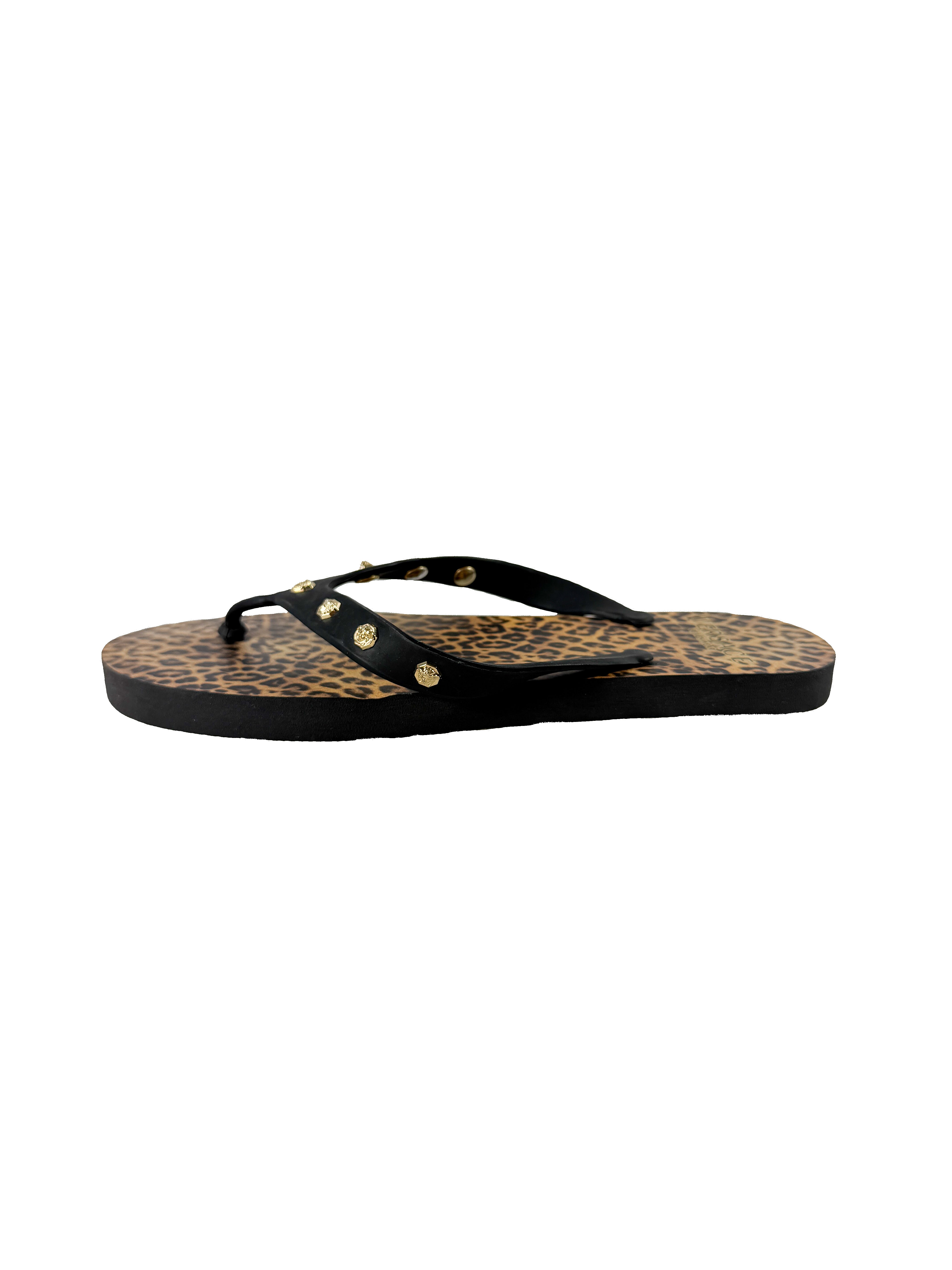 Versace Beach leopard print flip flops size 39 (9) **as is**