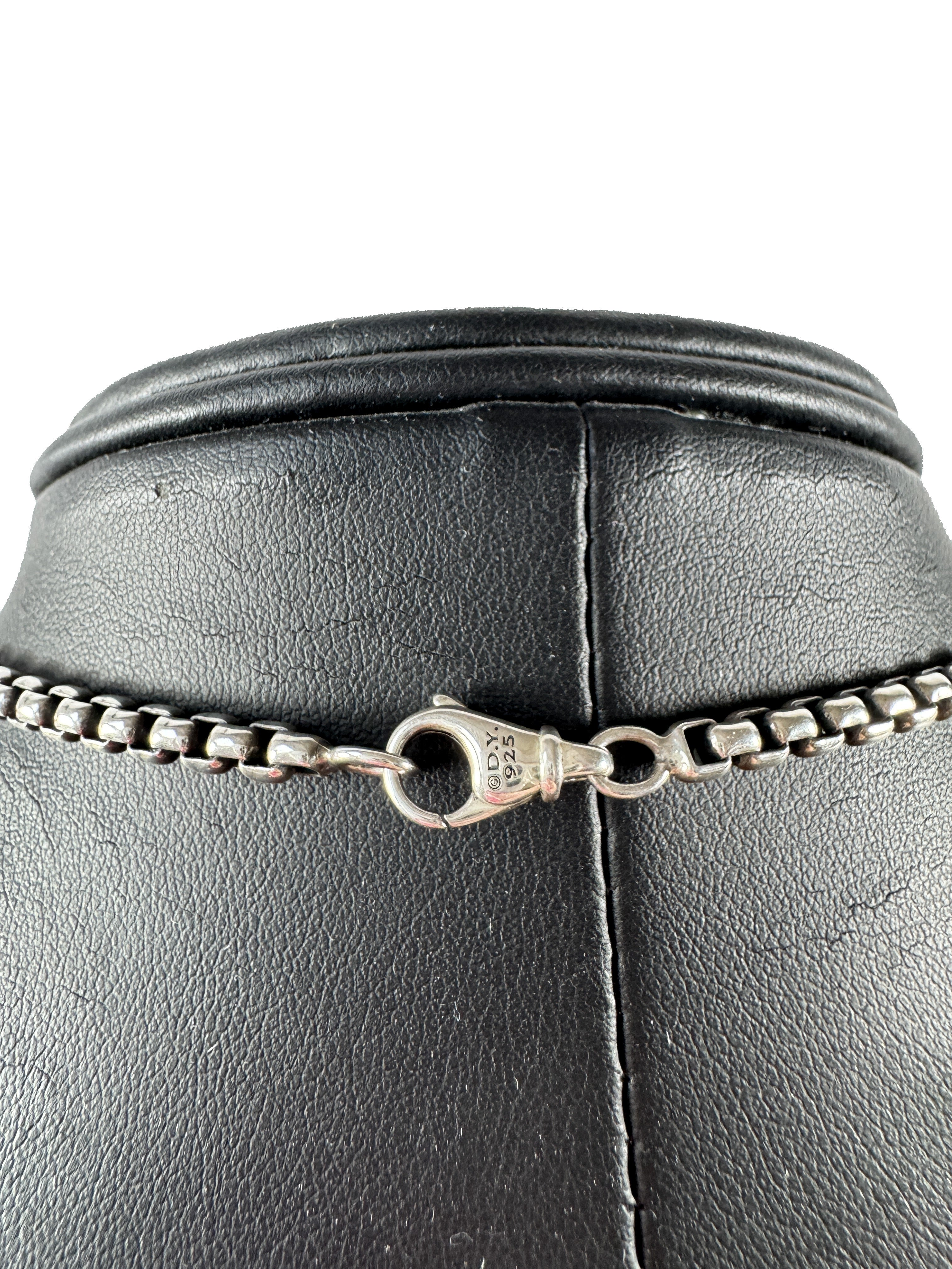 David Yurman sterling silver Chevron cross pendant with box chain necklace