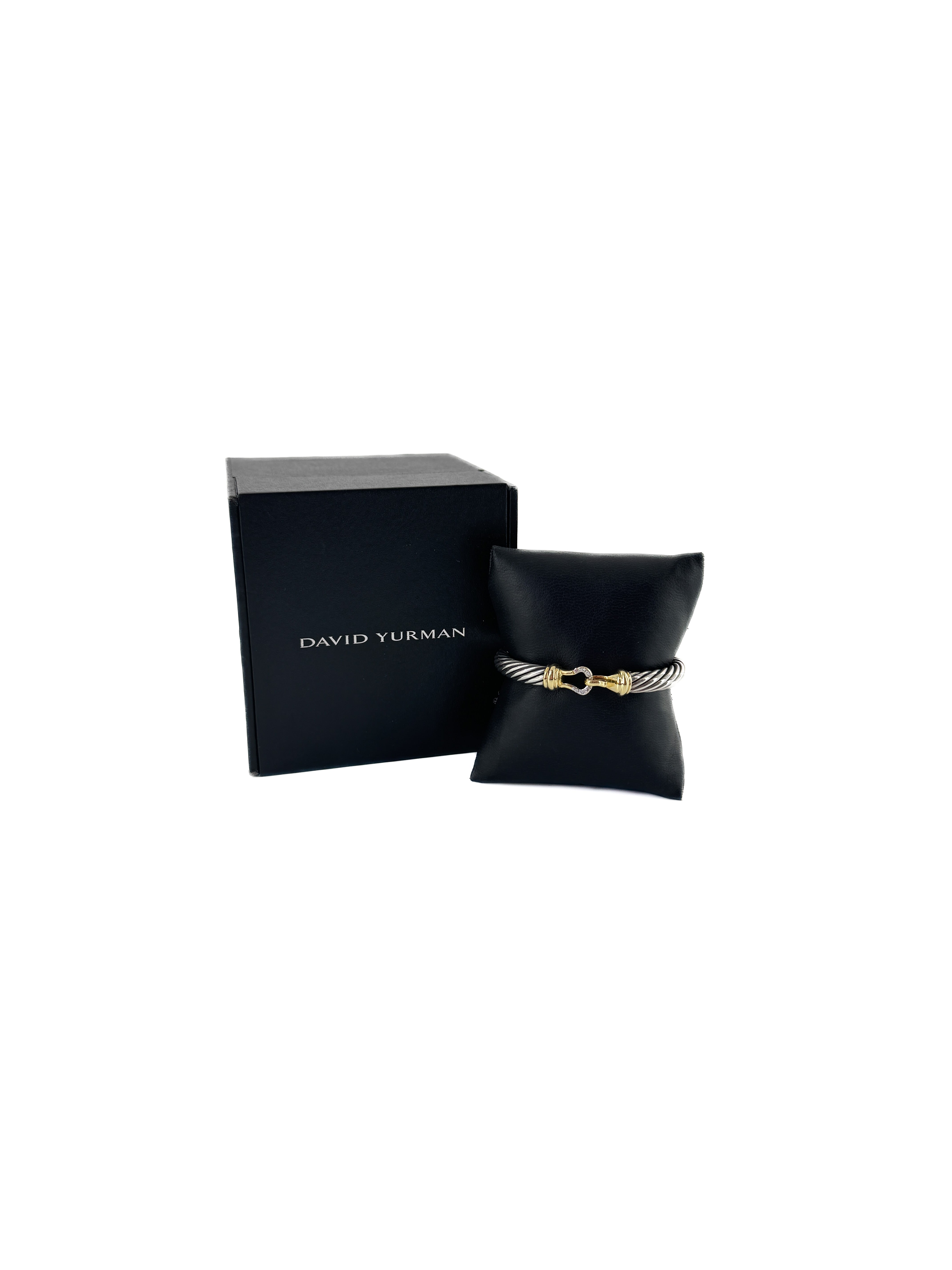 David Yurman sterling silver, yellow gold, diamonds buckle cable bracelet 7MM