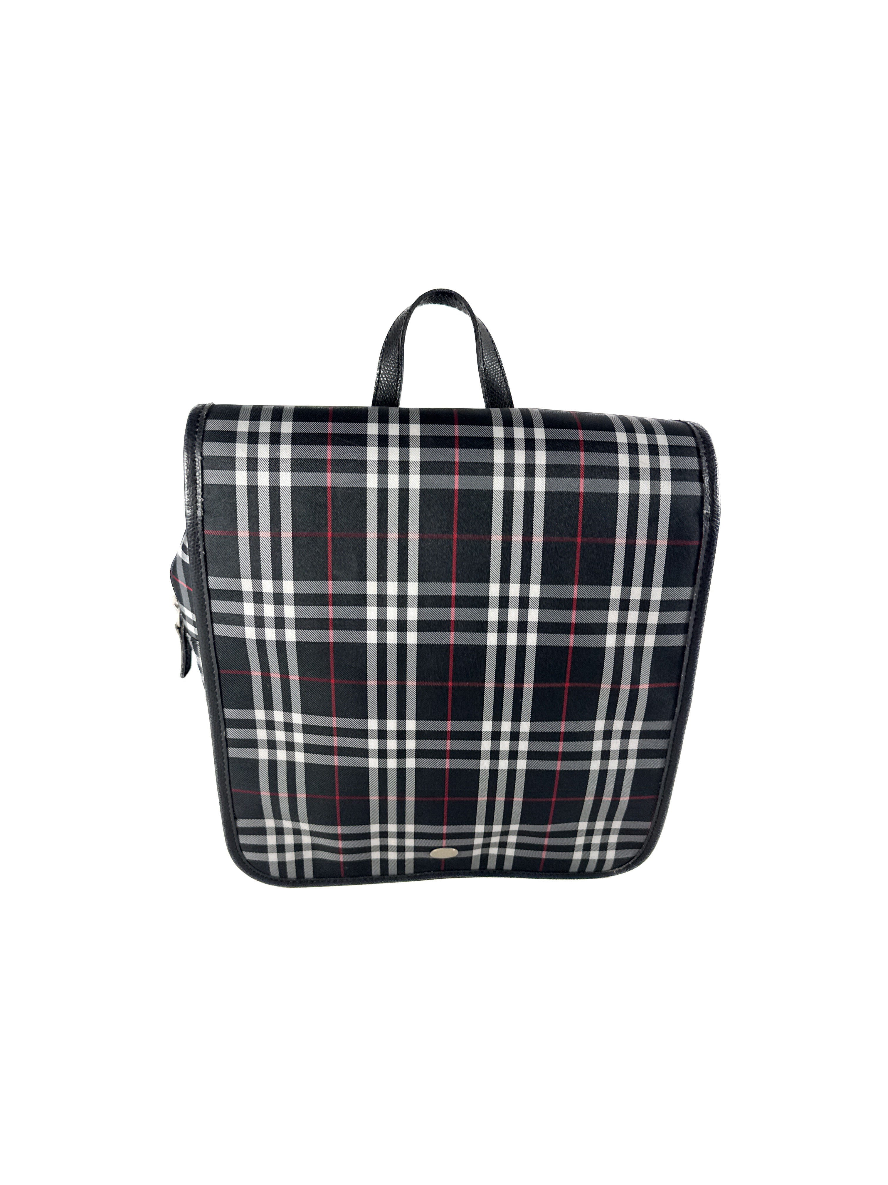 Burberry black, white, red plaid nylon backpack
