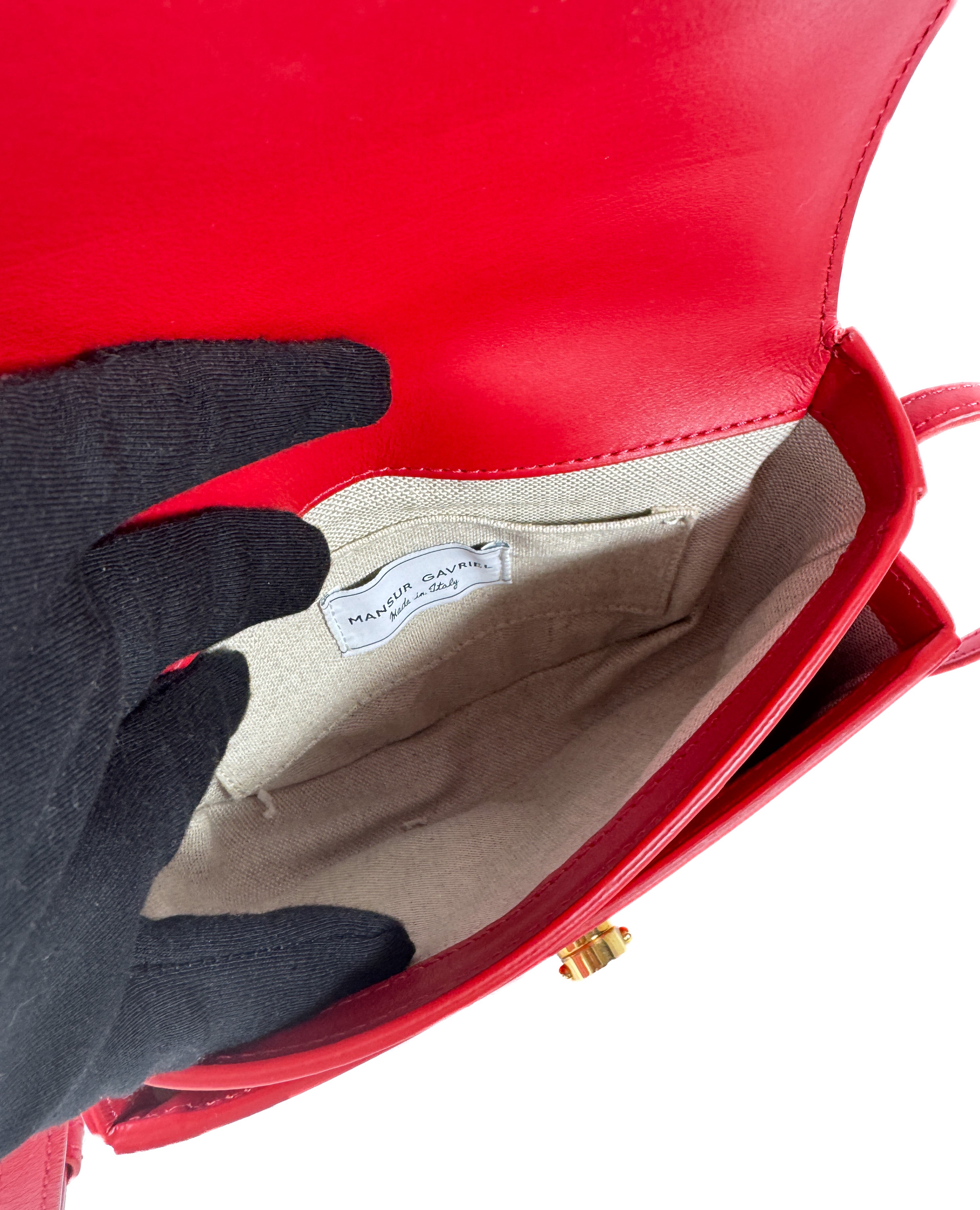 Mansur Gavriel red leather Mini Saddle crossbody