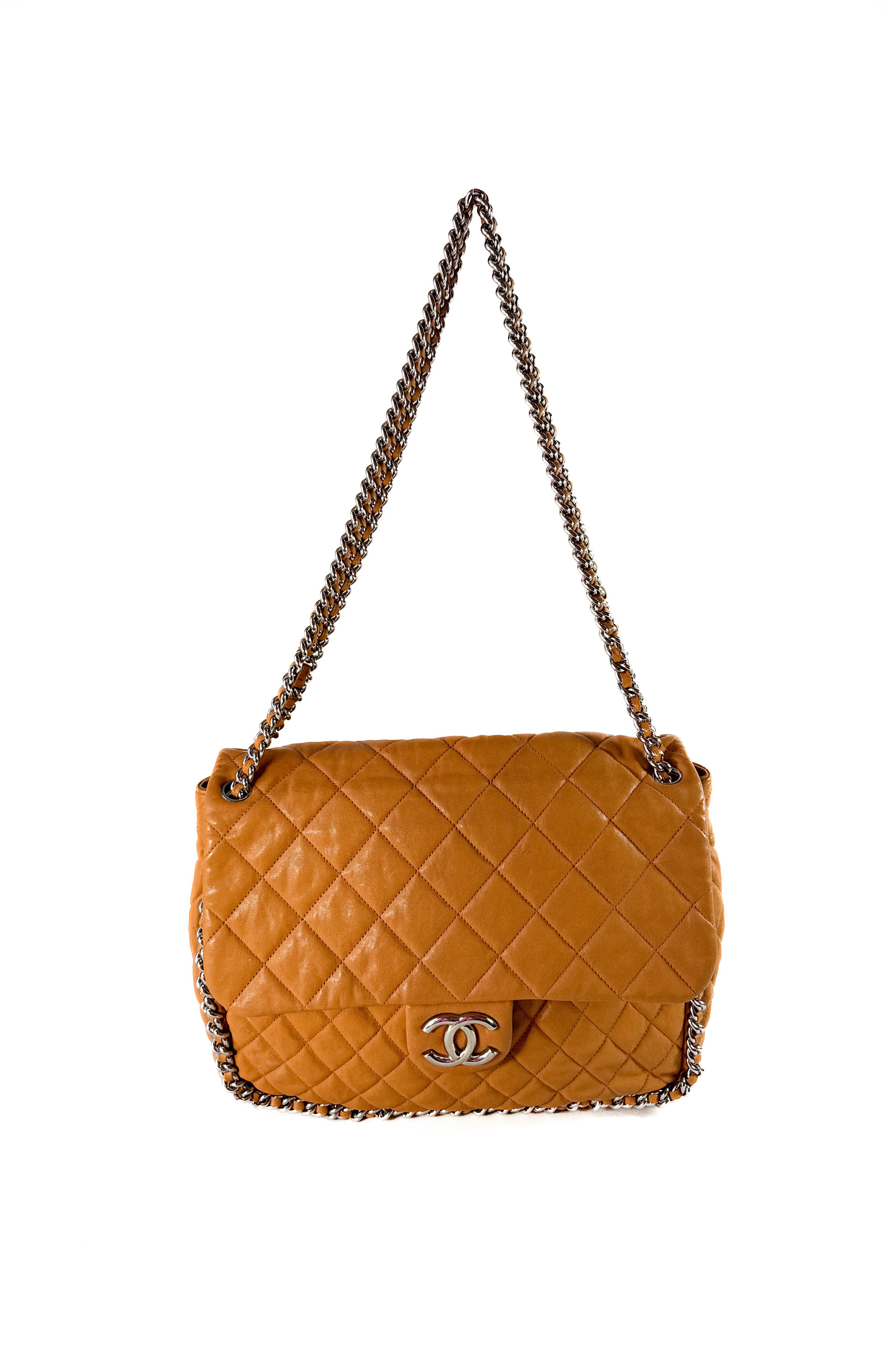 Chanel brown quilted chain around maxi flap shoulder bag 17236173