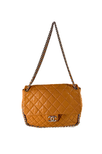 Chanel brown quilted chain around maxi flap shoulder bag 17236173