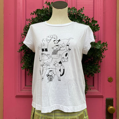 Ann Taylor LOFT black white cat tee size S