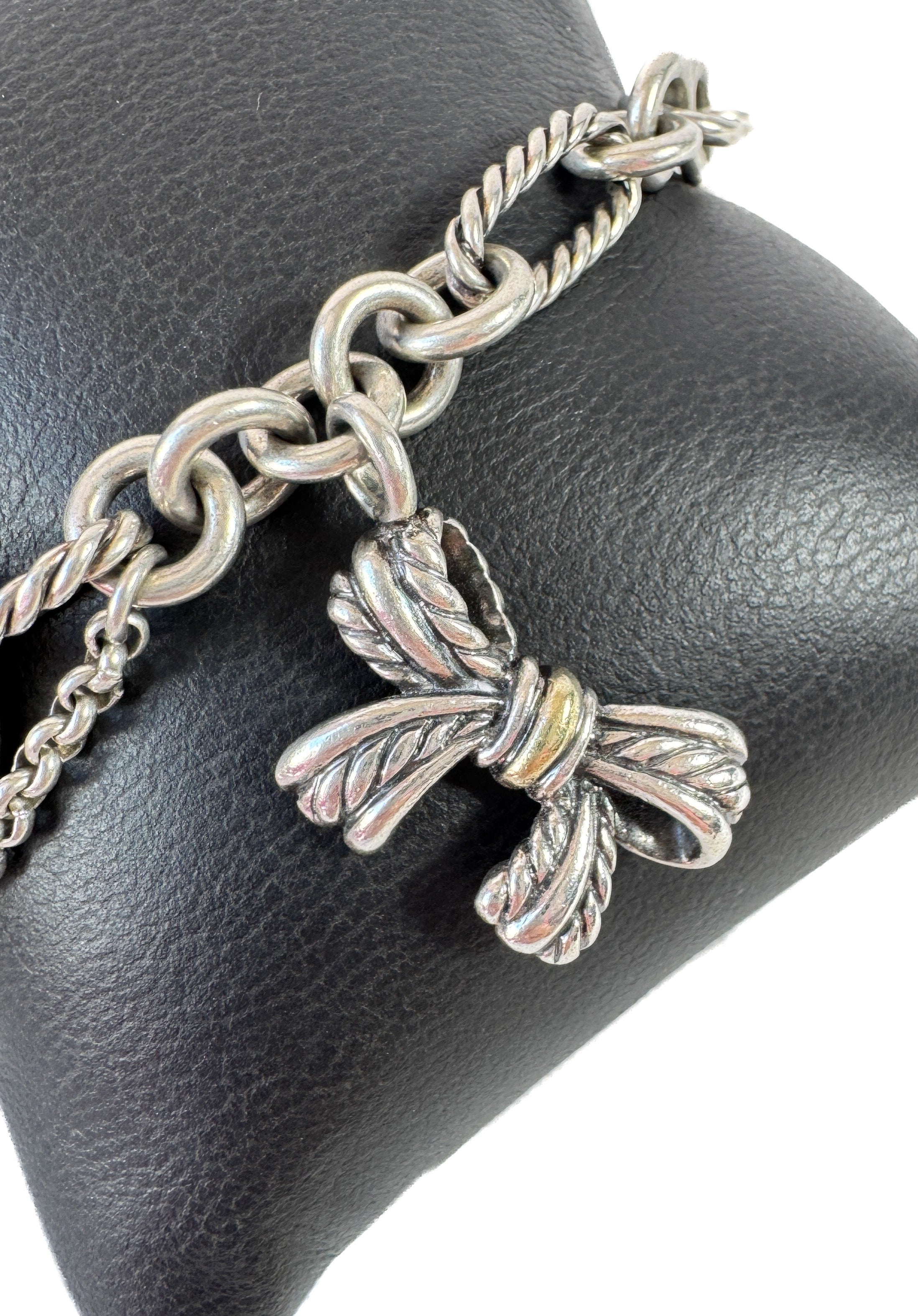 David Yurman sterling silver, 18k gold bow Figaro chain bracelet