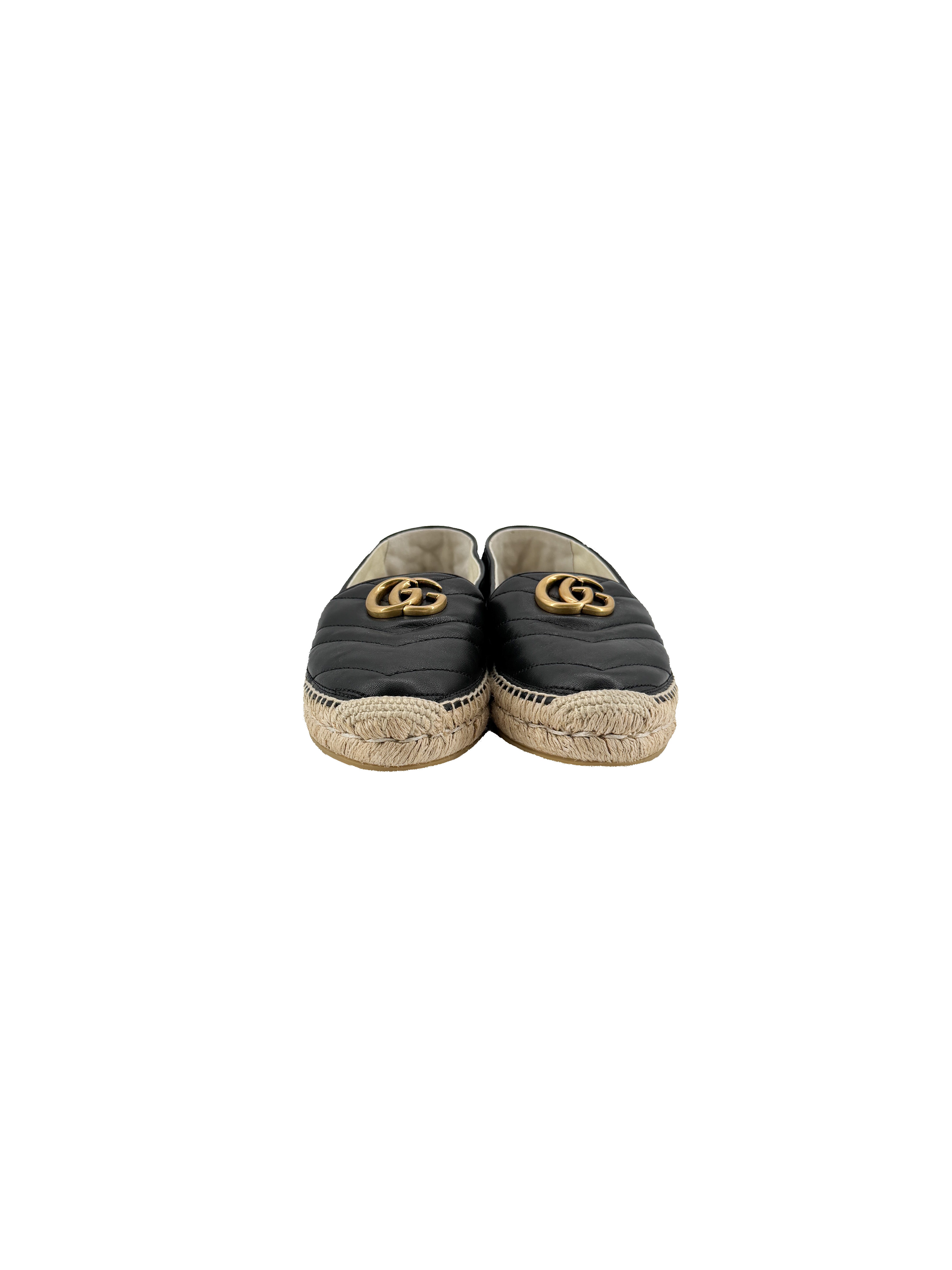 Gucci black leather GG Marmont espadrilles size 37 NEW BOX