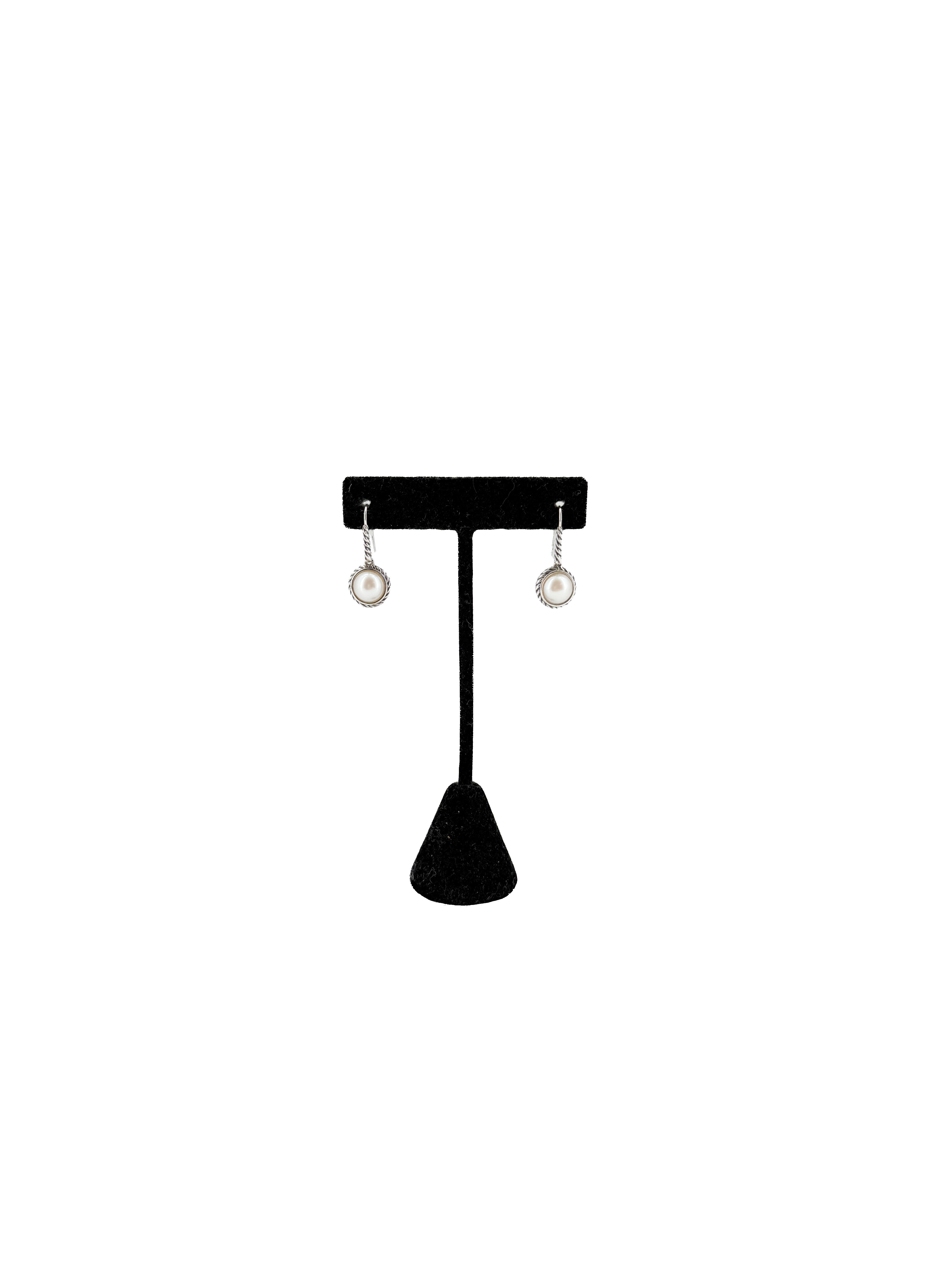 David Yurman sterling silver, pearl cable drop earrings