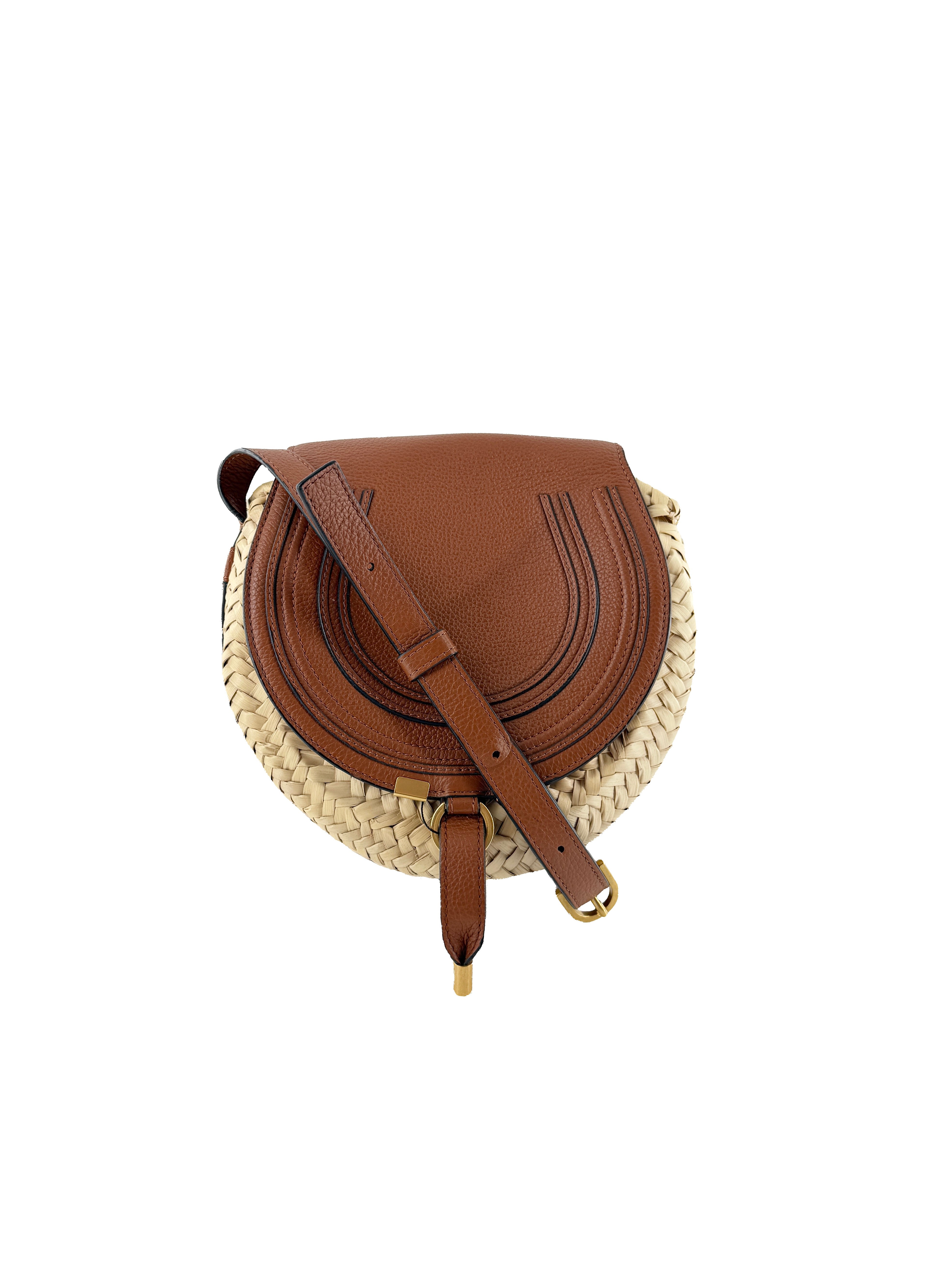 Chloé brown leather raffia Marcie crossbody 02-22-60-65