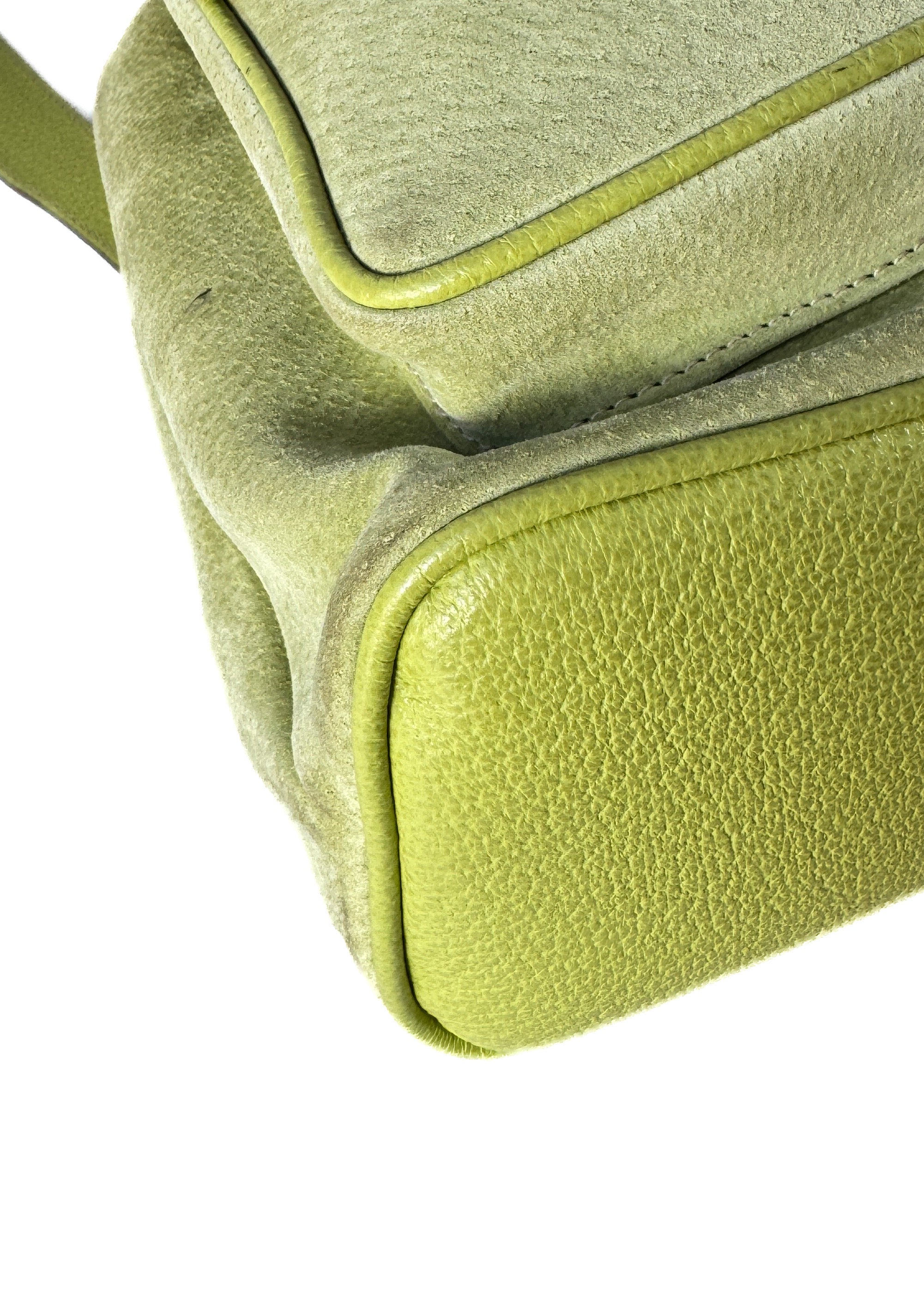 Gucci lime green vintage suede Bamboo large backpack 003-1998-0016