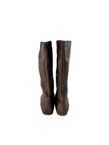 Prada brown leather perforated boots size 38 3W5203