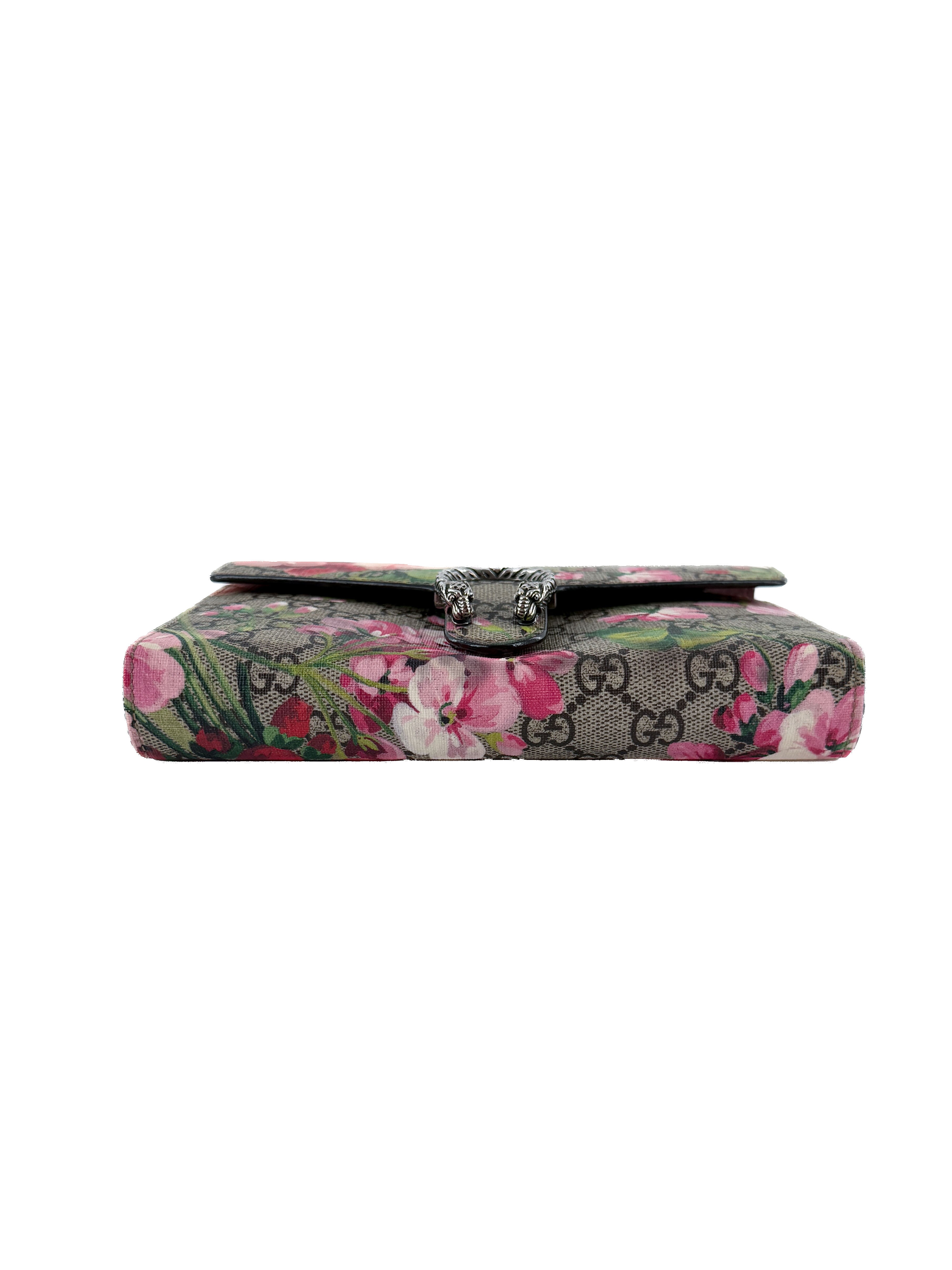 Gucci GG Supreme Monogram Pink Blooms Mini Dionysus Chain Wallet 2149