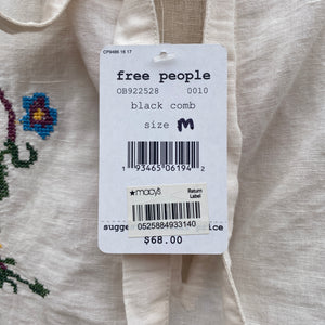 Free People cream embroidered tank top size Medium New With Tags