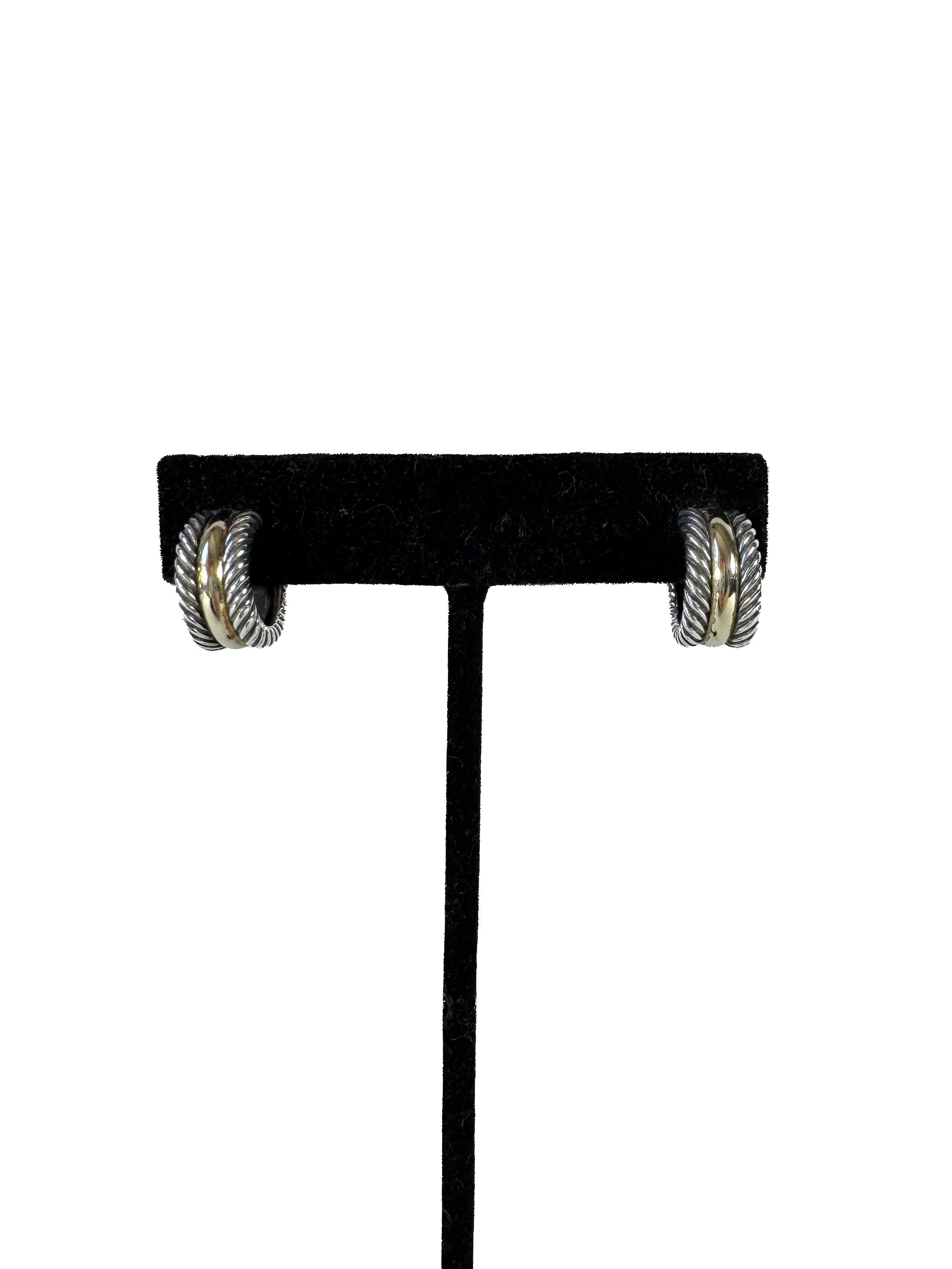 David Yurman sterling silver 14k gold huggie hoop earrings