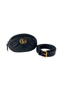 Gucci Calfskin Matelasse GG Marmont Belt Bag 85 34 Black  476434 493075