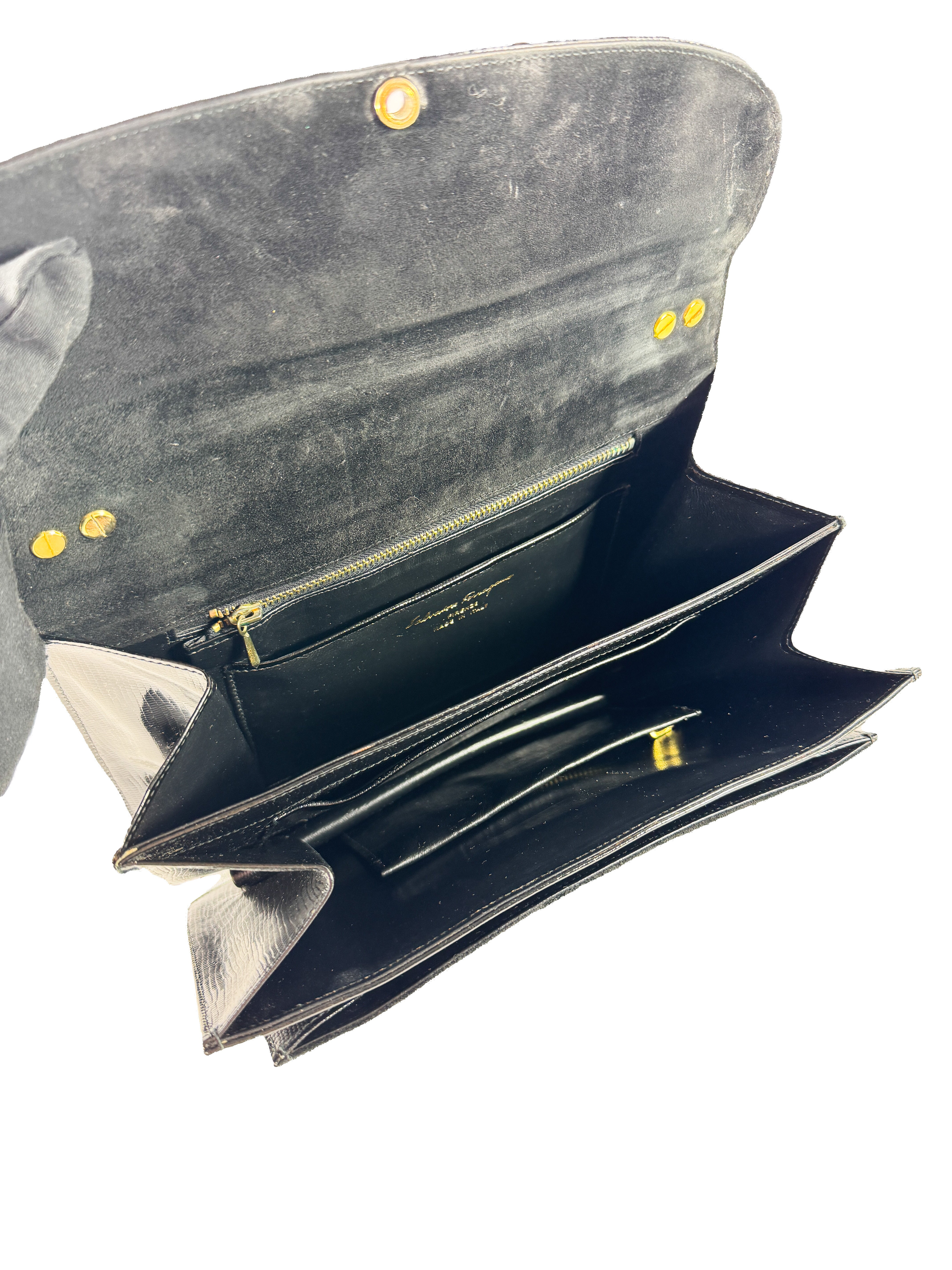 Salvatore Ferragamo black suede/lizard vintage shoulder bag