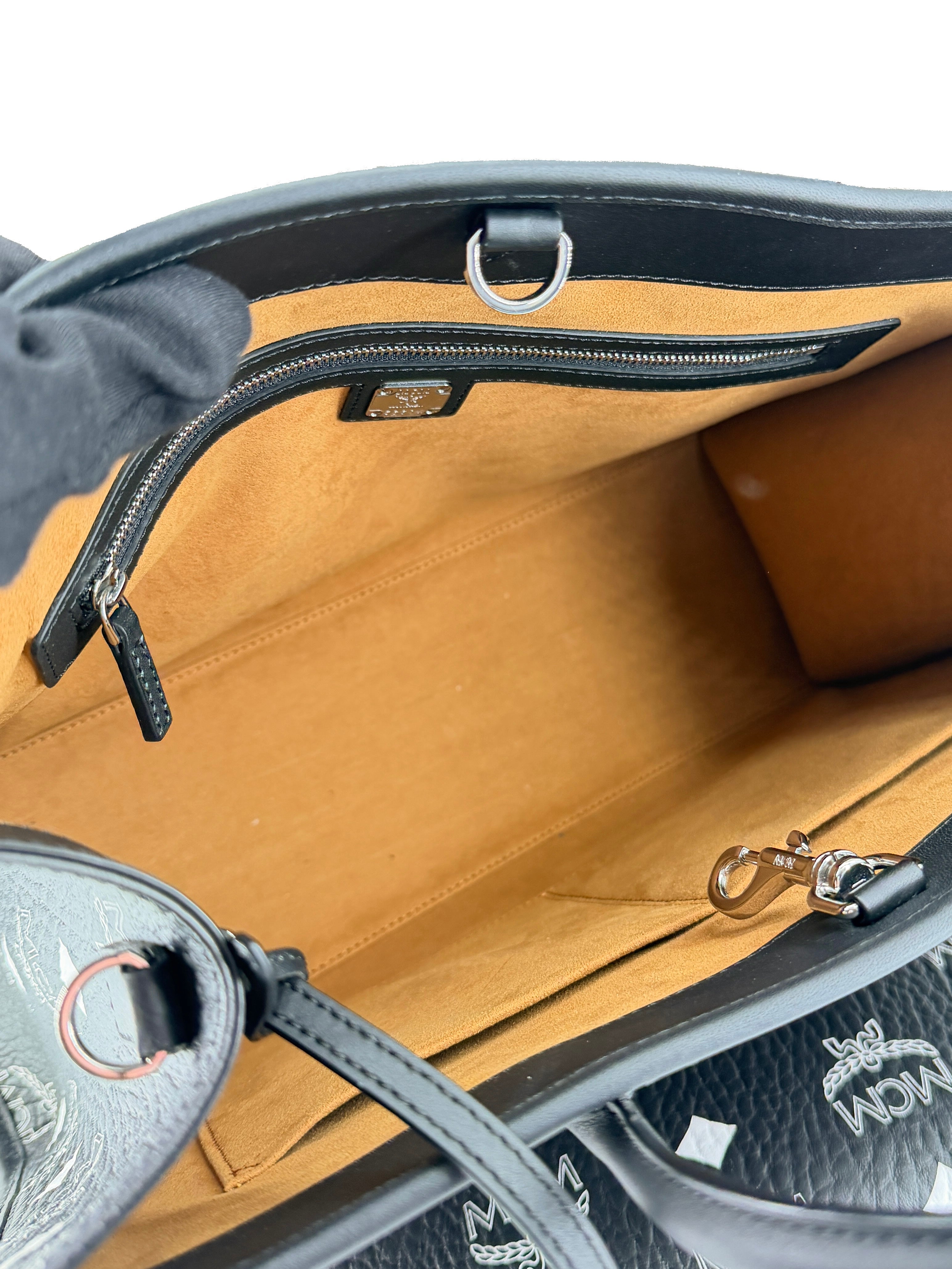 MCM black Munchen studded Bandana Visetos large tote