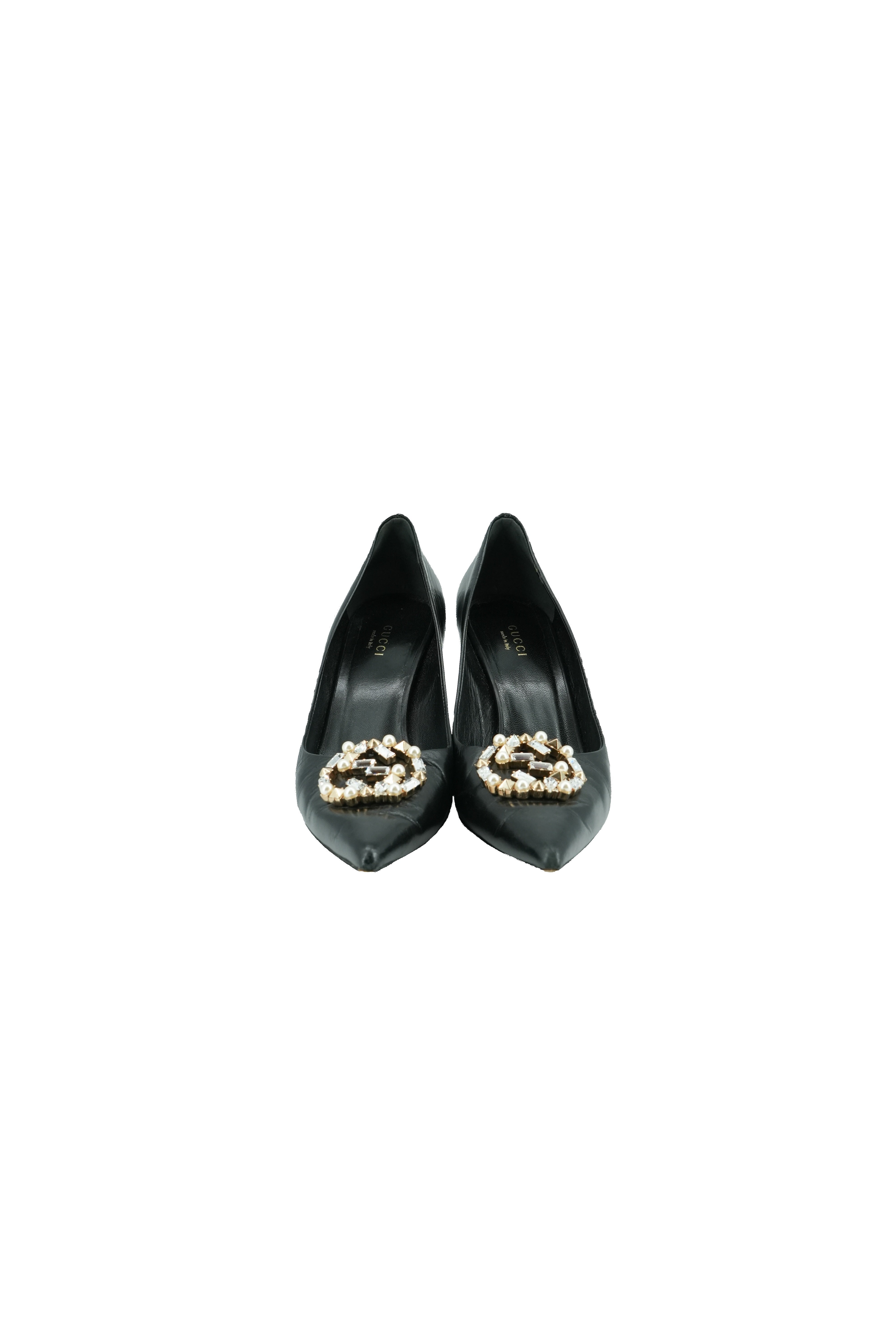 Gucci black leather crystal GG pumps size 37 BOX