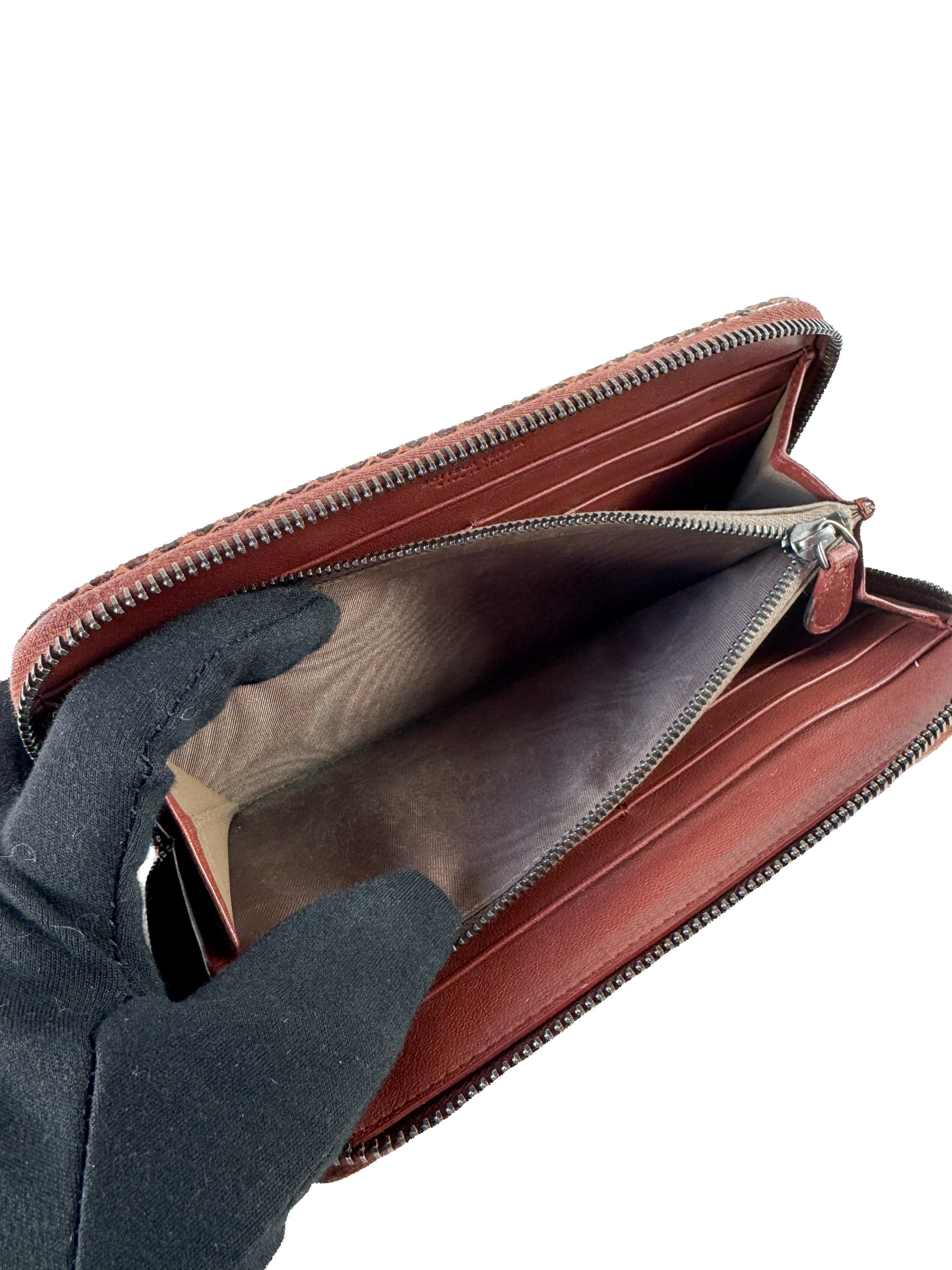 Bottega Veneta burgundy Intrecciato woven zip around wallet **as is**