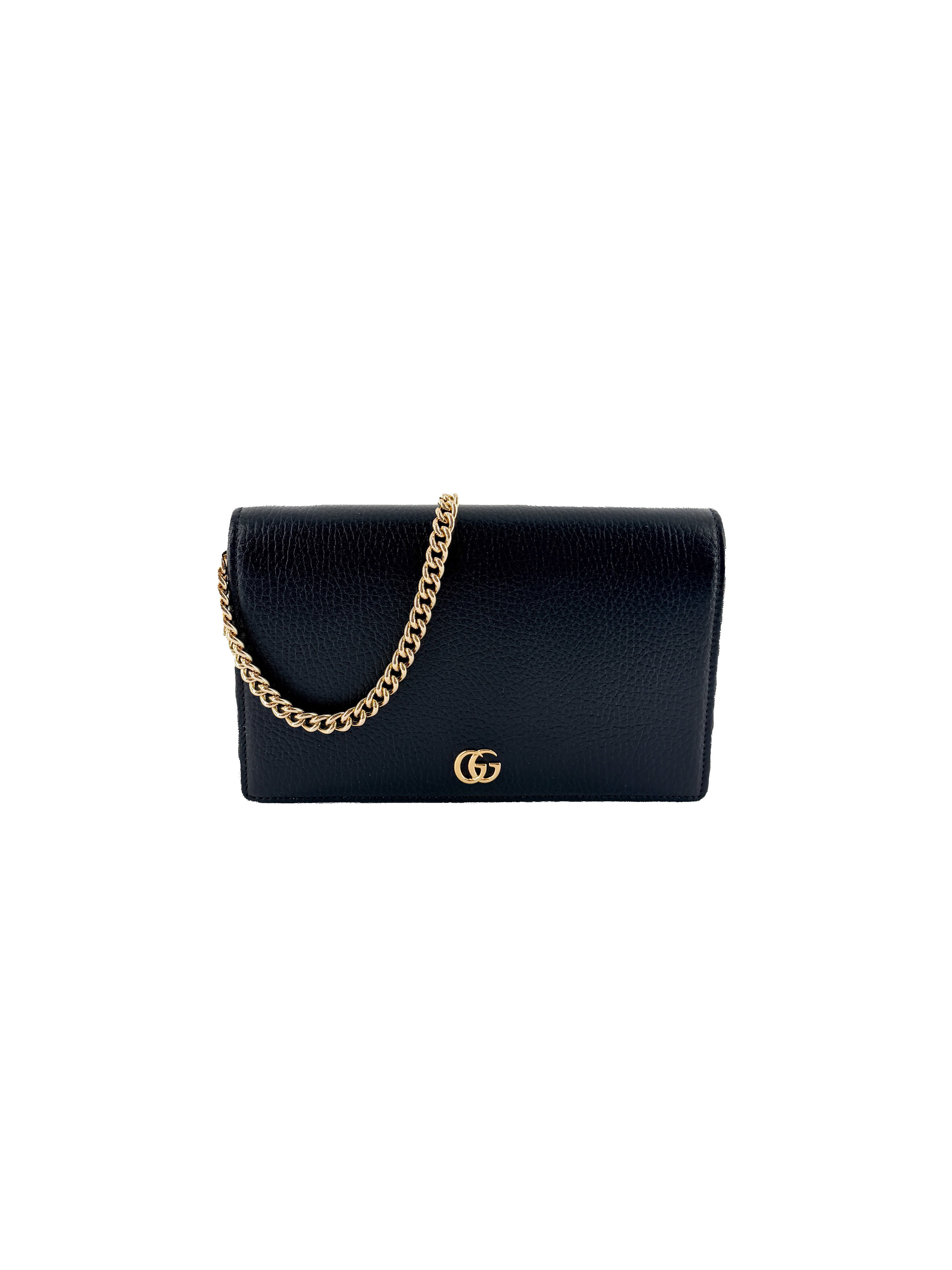 Gucci black leather Marmont wallet on chain 497985 2184 - My Girlfriend's Wardrobe LLC