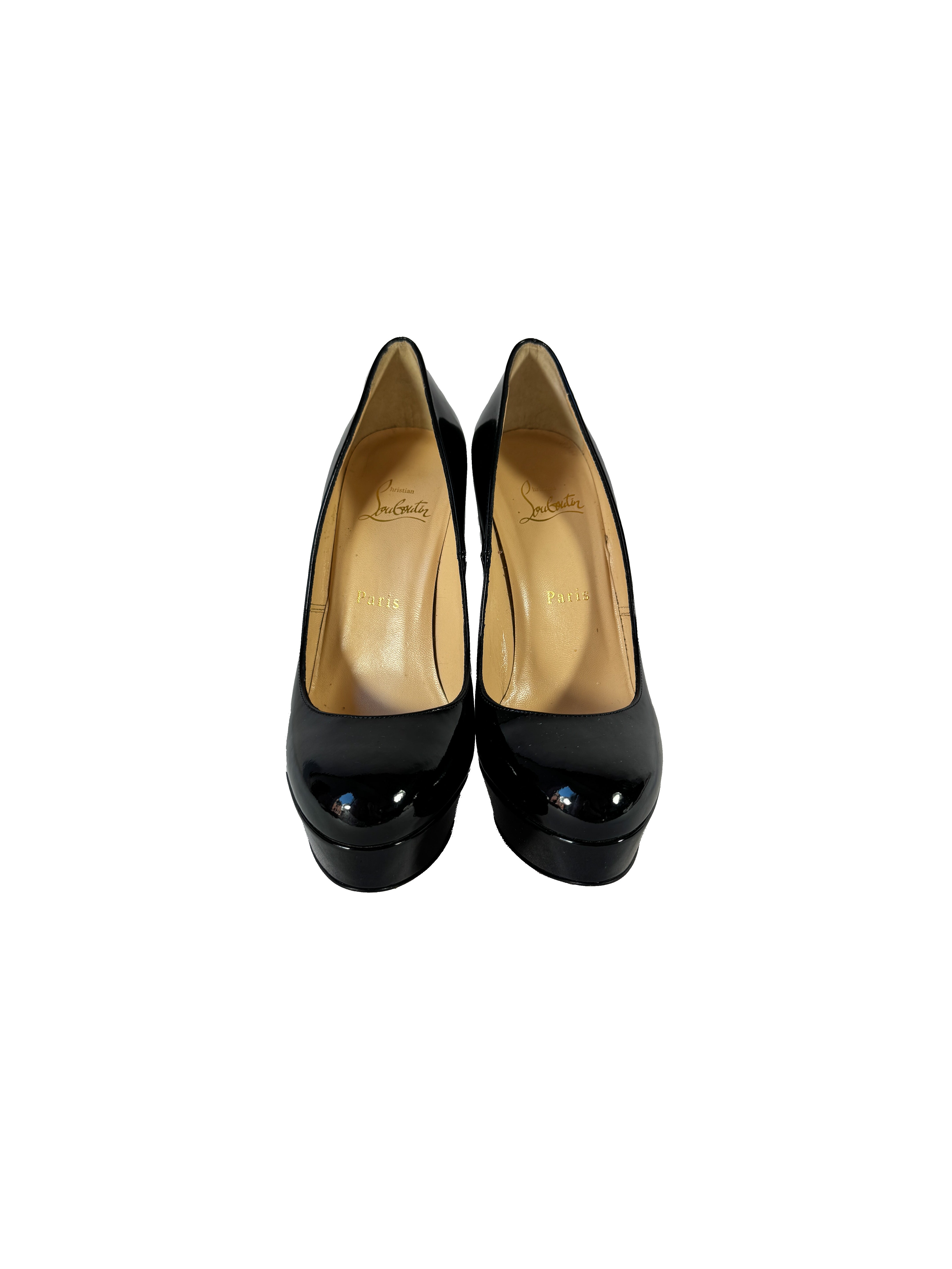 Christian Louboutin black patent leather Bianca pumps 140 size 38