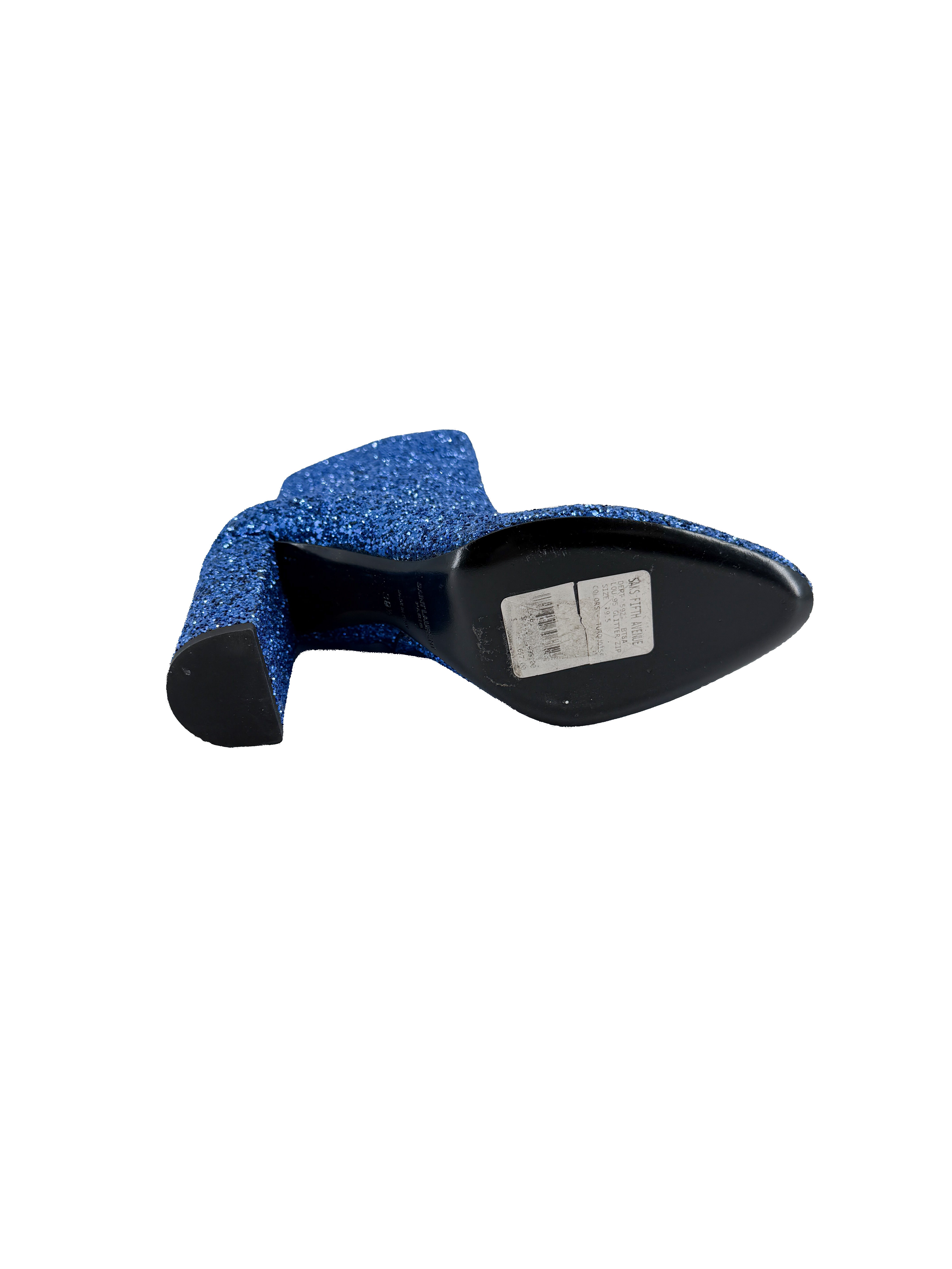 Saint Laurent blue glitter heeled Lou boots size 39/39.5