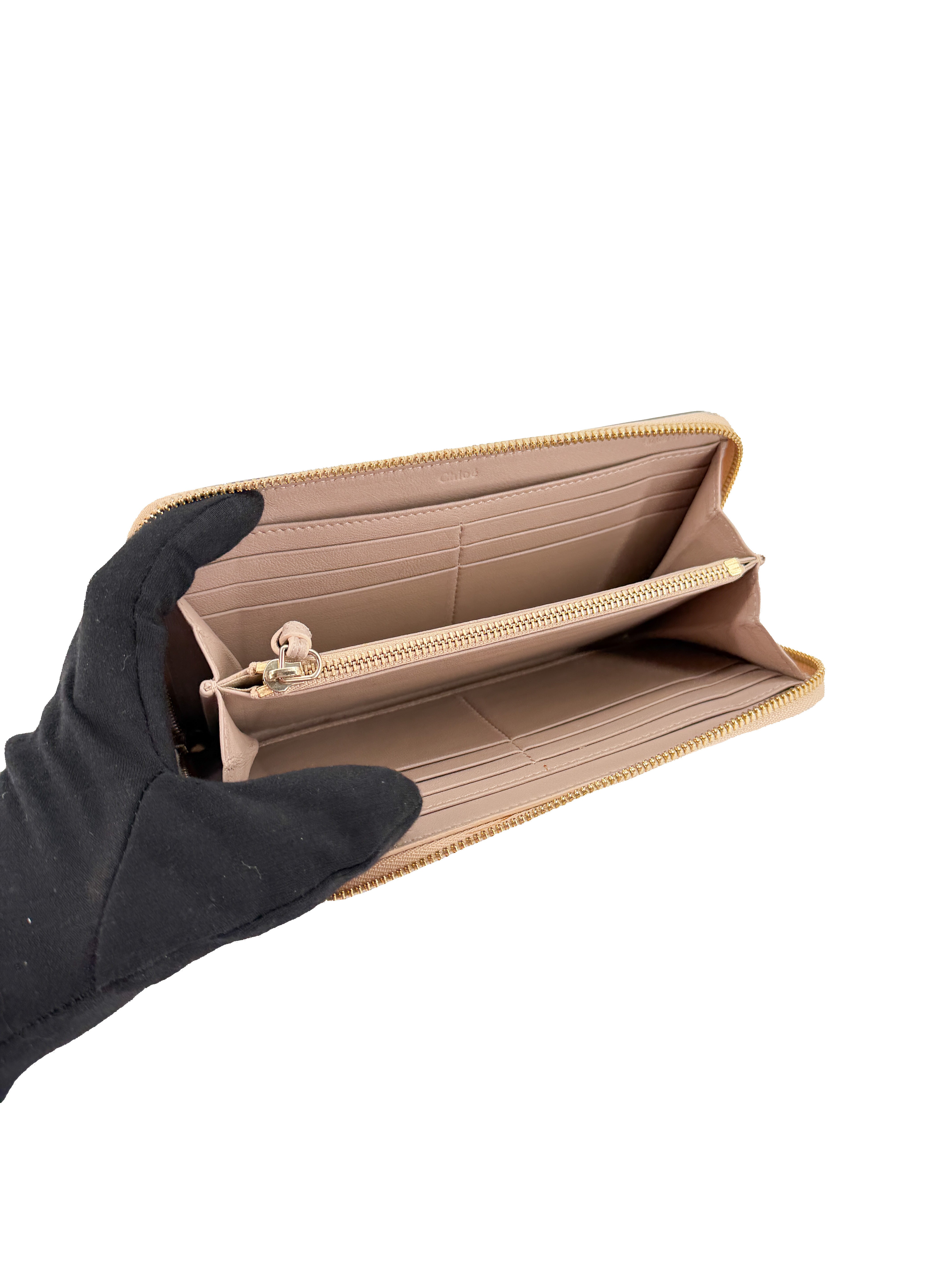 Chloé pink, olive leather zip around wallet