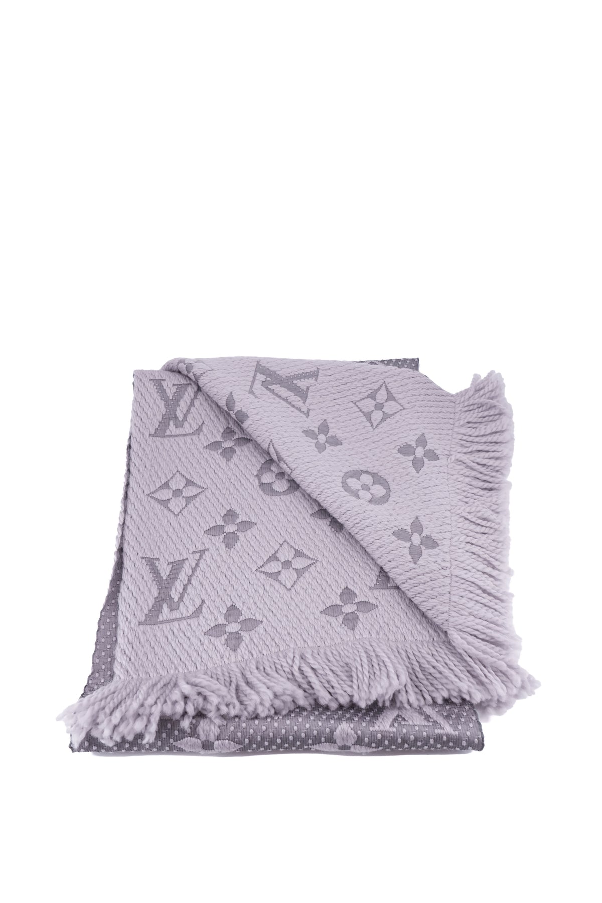 Louis Vuitton gray/purple logomania wool/silk scarf