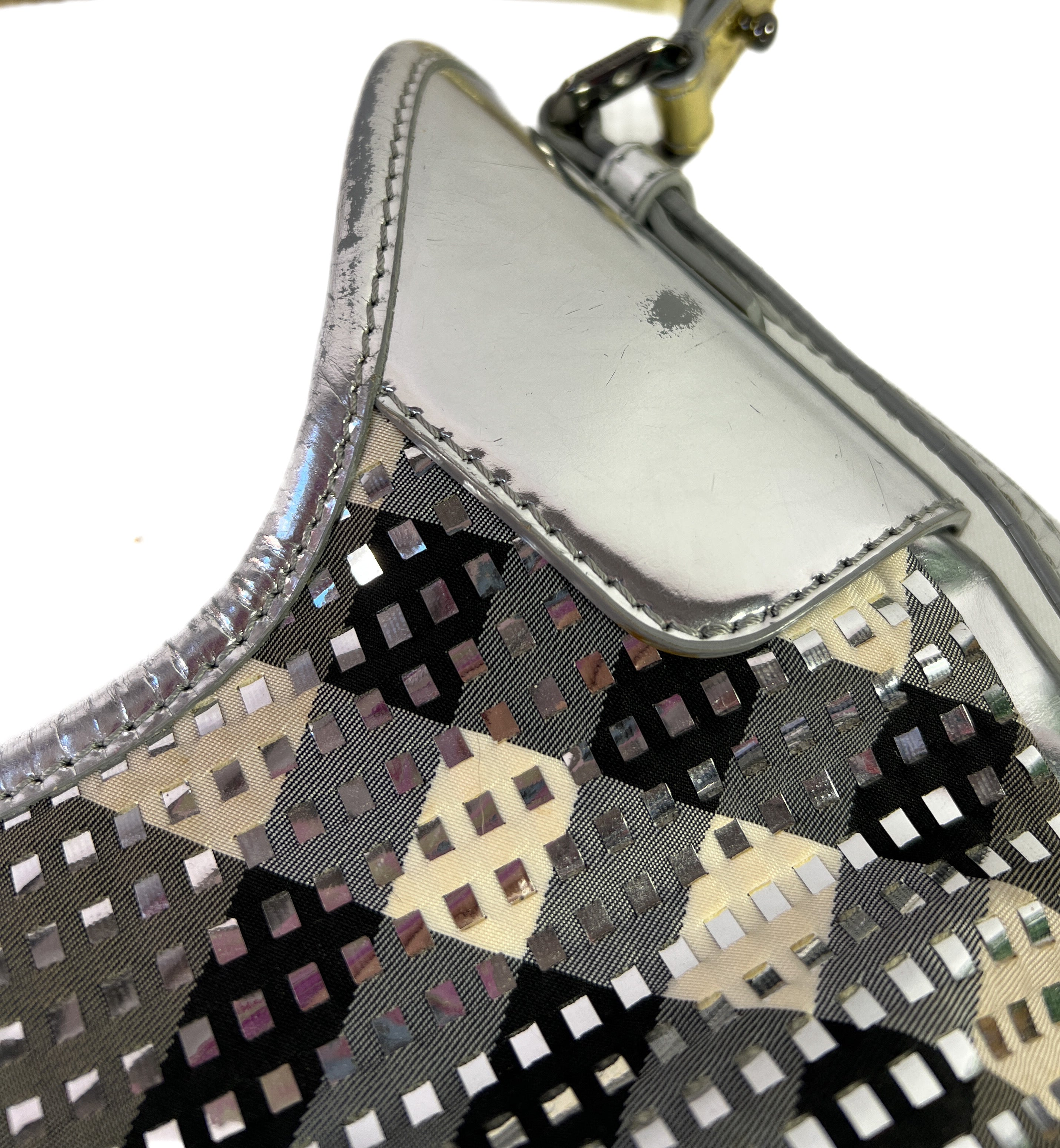 Burberry gray plaid silver and gold shoulder bag