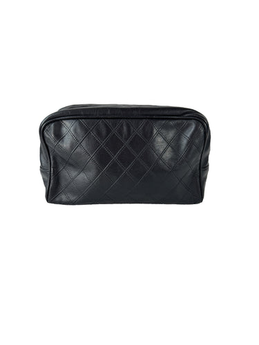 Chanel CC black diamond stitch leather zip case 1077012