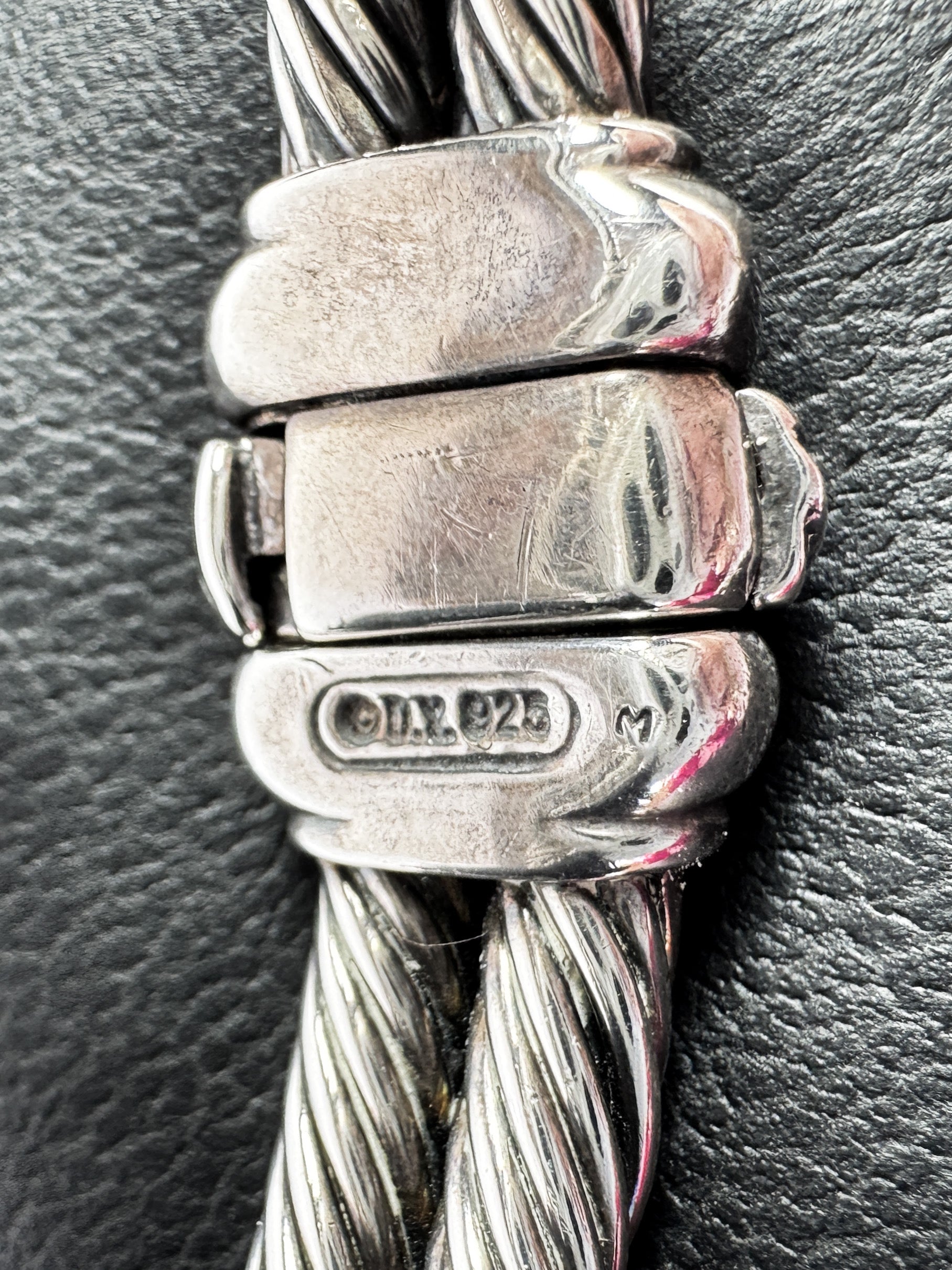 David Yurman sterling silver MOP diamond double cable bracelet