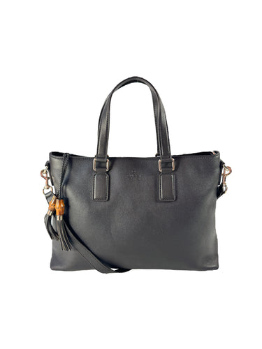 Gucci dark brown leather Bamboo tassel tote 3492