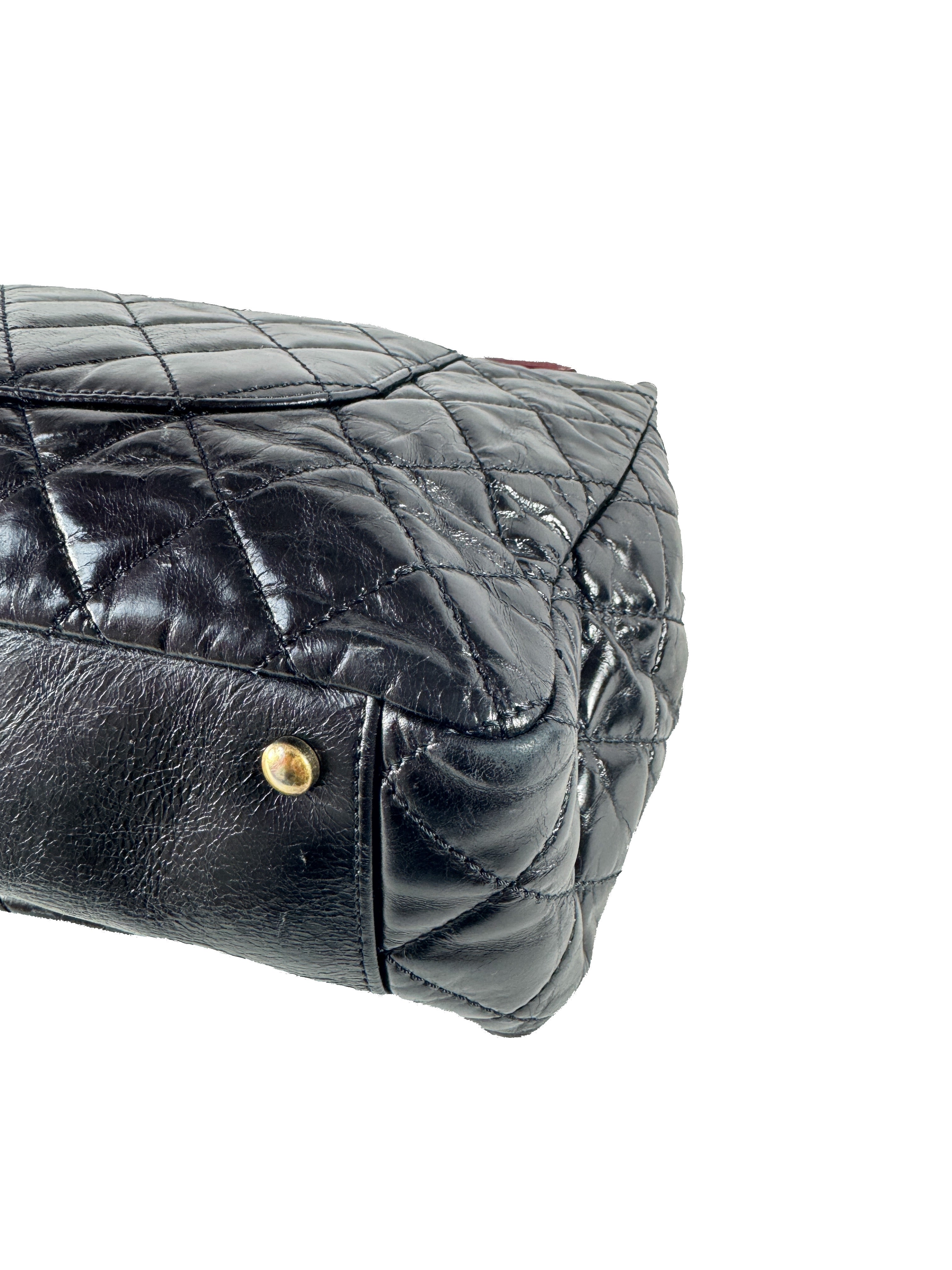 Chanel black/burgundy leather medium Castle Rock flap bag 23207144